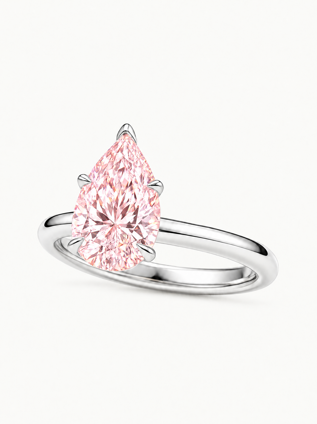 Fancy Pink Pear Cut Solitaire Lab-Grown Diamond Engagement Ring in 14K white gold — Bow Tie Lab Diamonds