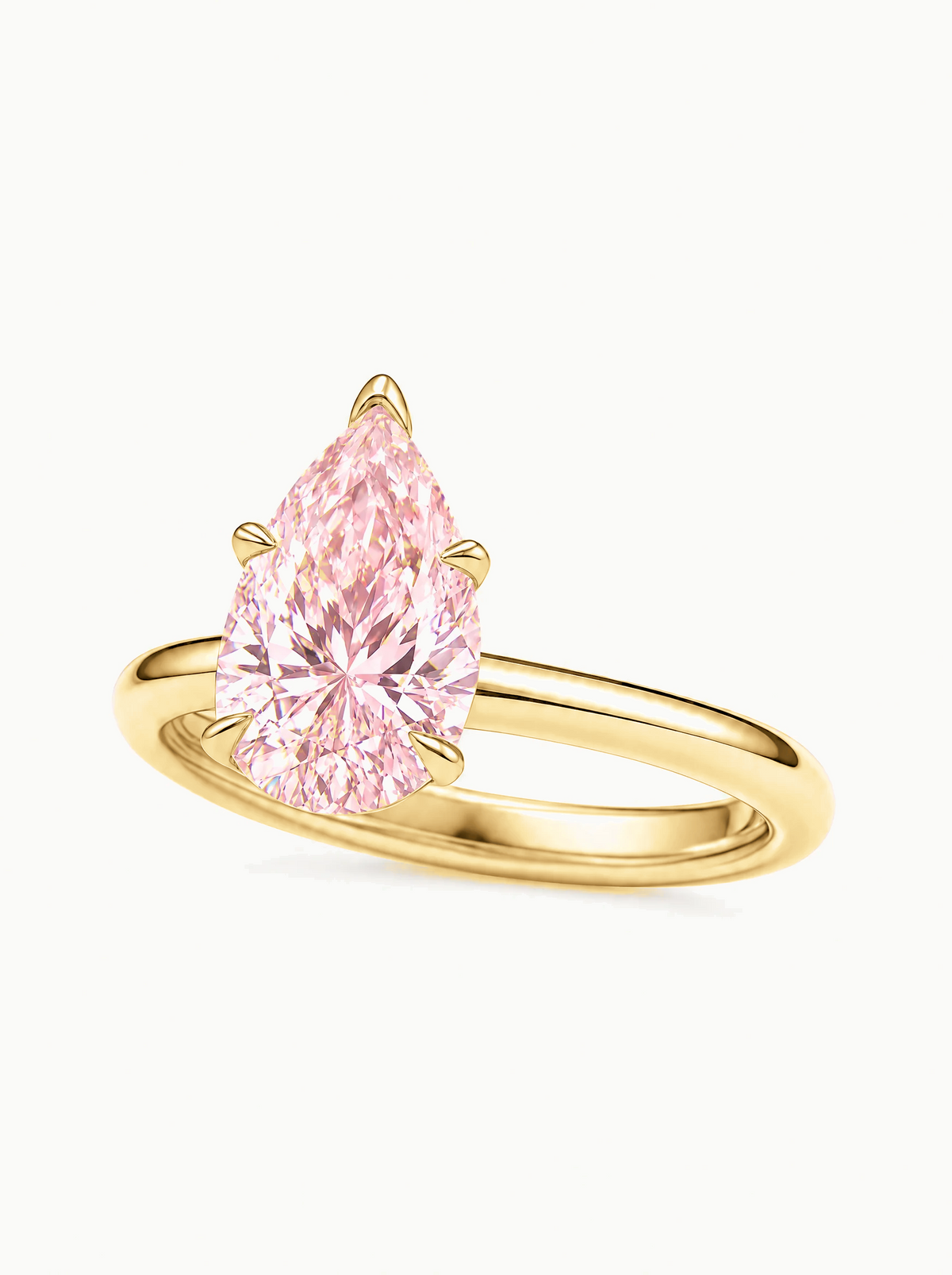 Fancy Pink Pear Cut Solitaire Lab-Grown Diamond Engagement Ring in 14K yellow gold, carat size comparison — Bow Tie Lab Diamonds