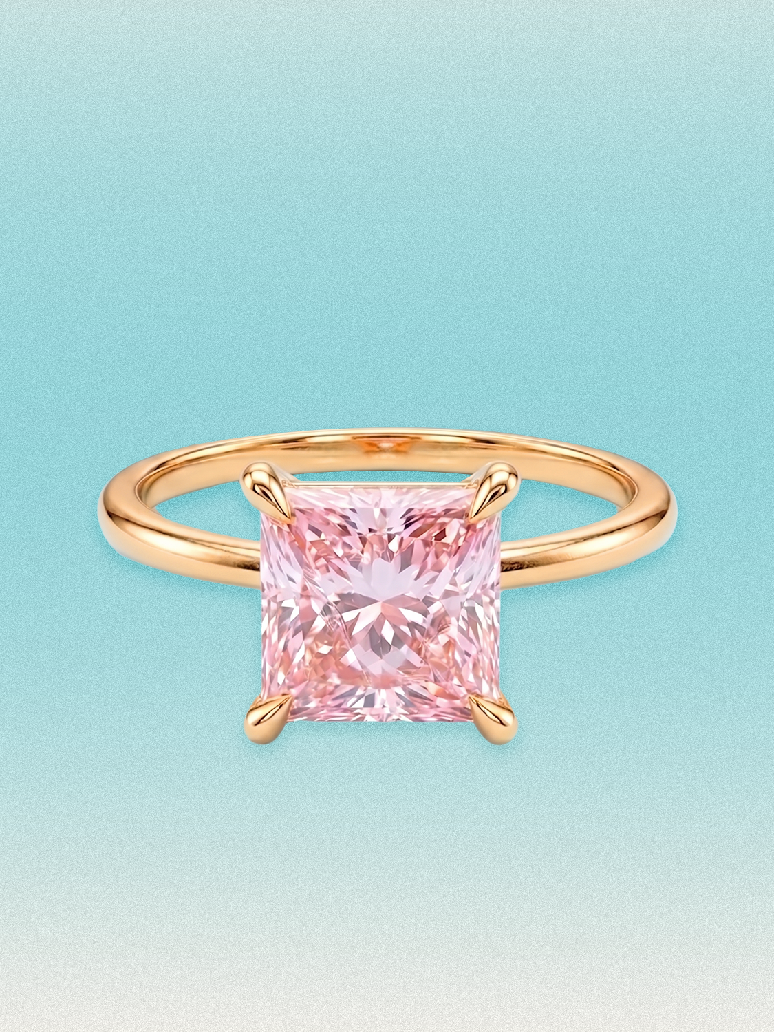 Fancy Pink Princess Cut Solitaire Lab Grown Diamond Engagement Ring