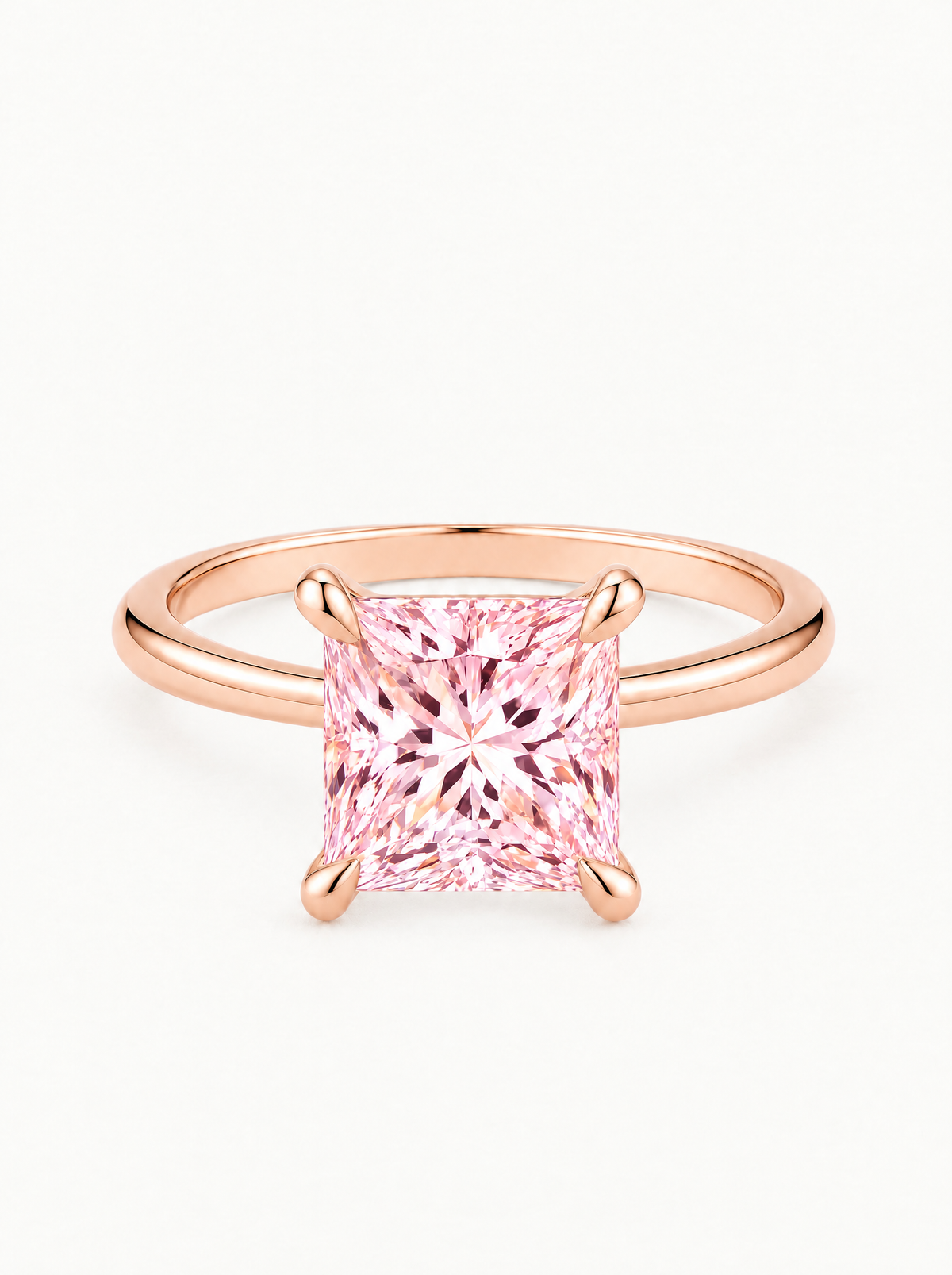 Fancy Pink Princess Cut Solitaire Lab-Grown Diamond Engagement Ring in 14K rose gold — Bow Tie Lab Diamonds