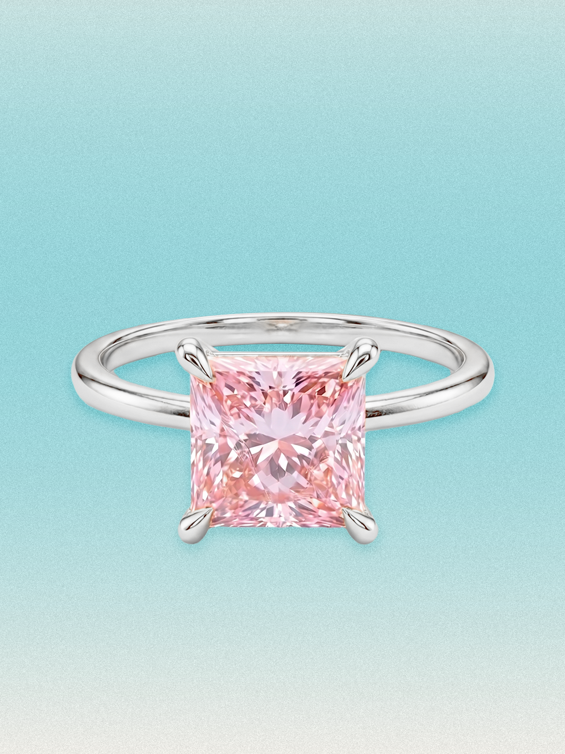Fancy Pink Princess Cut Solitaire Lab Grown Diamond Engagement Ring