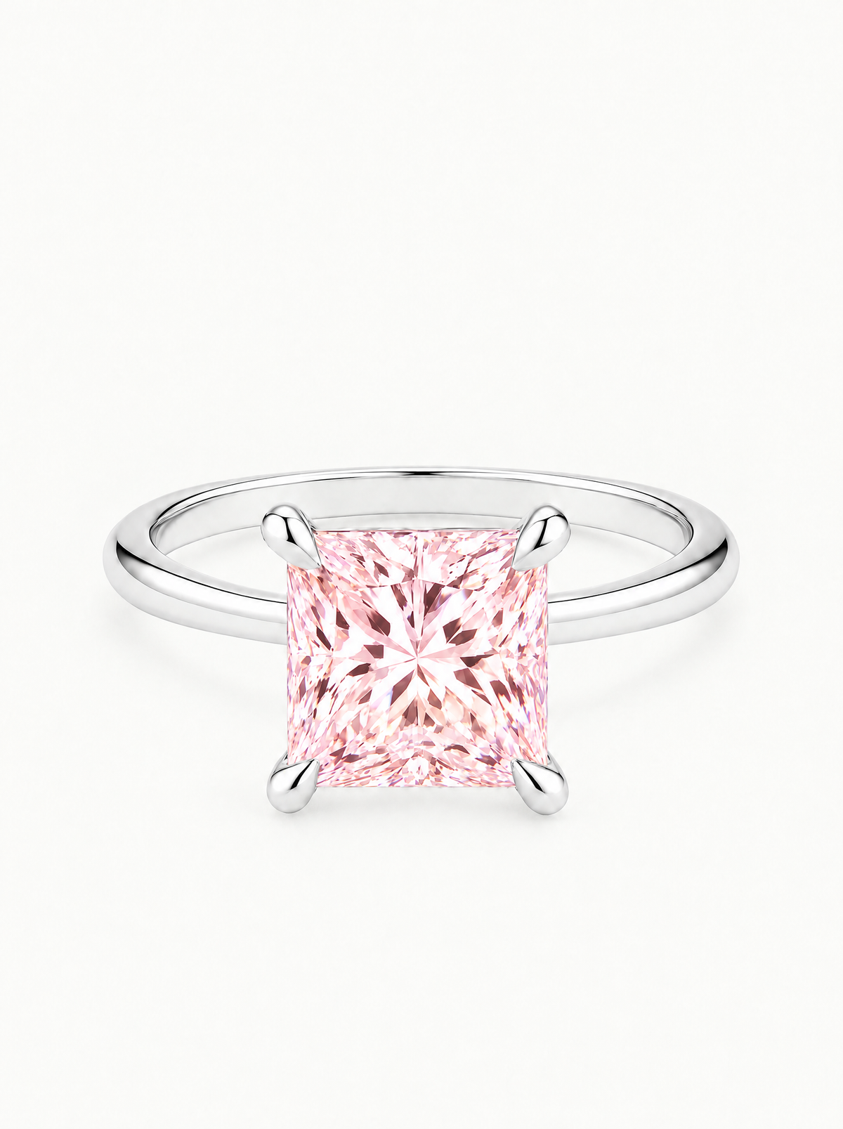 Fancy Pink Princess Cut Solitaire Lab-Grown Diamond Engagement Ring in 14K white gold — Bow Tie Lab Diamonds