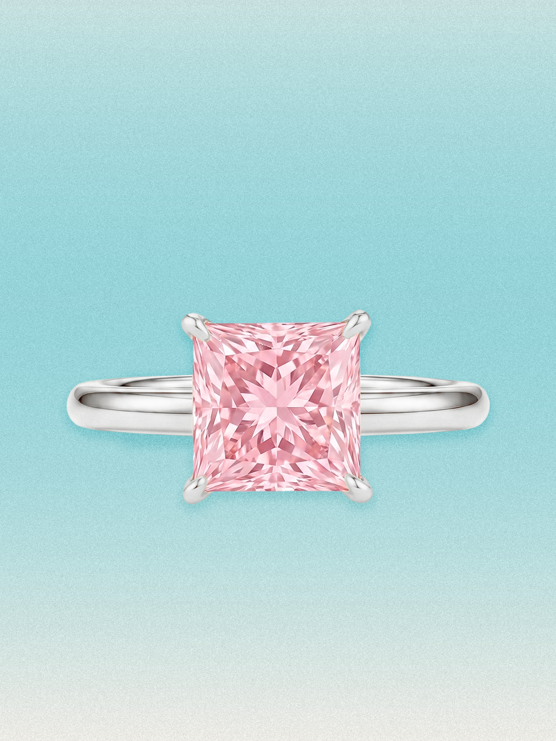 Fancy Pink Princess Cut Solitaire Lab Grown Diamond Engagement Ring