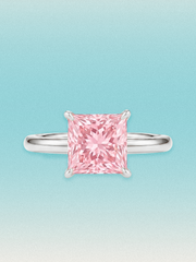 Fancy Pink Princess Cut Solitaire Lab Grown Diamond Engagement Ring