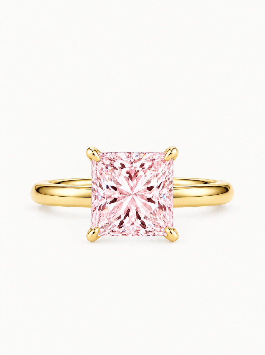 Fancy Pink Princess Cut Solitaire Lab Grown Diamond Engagement Ring