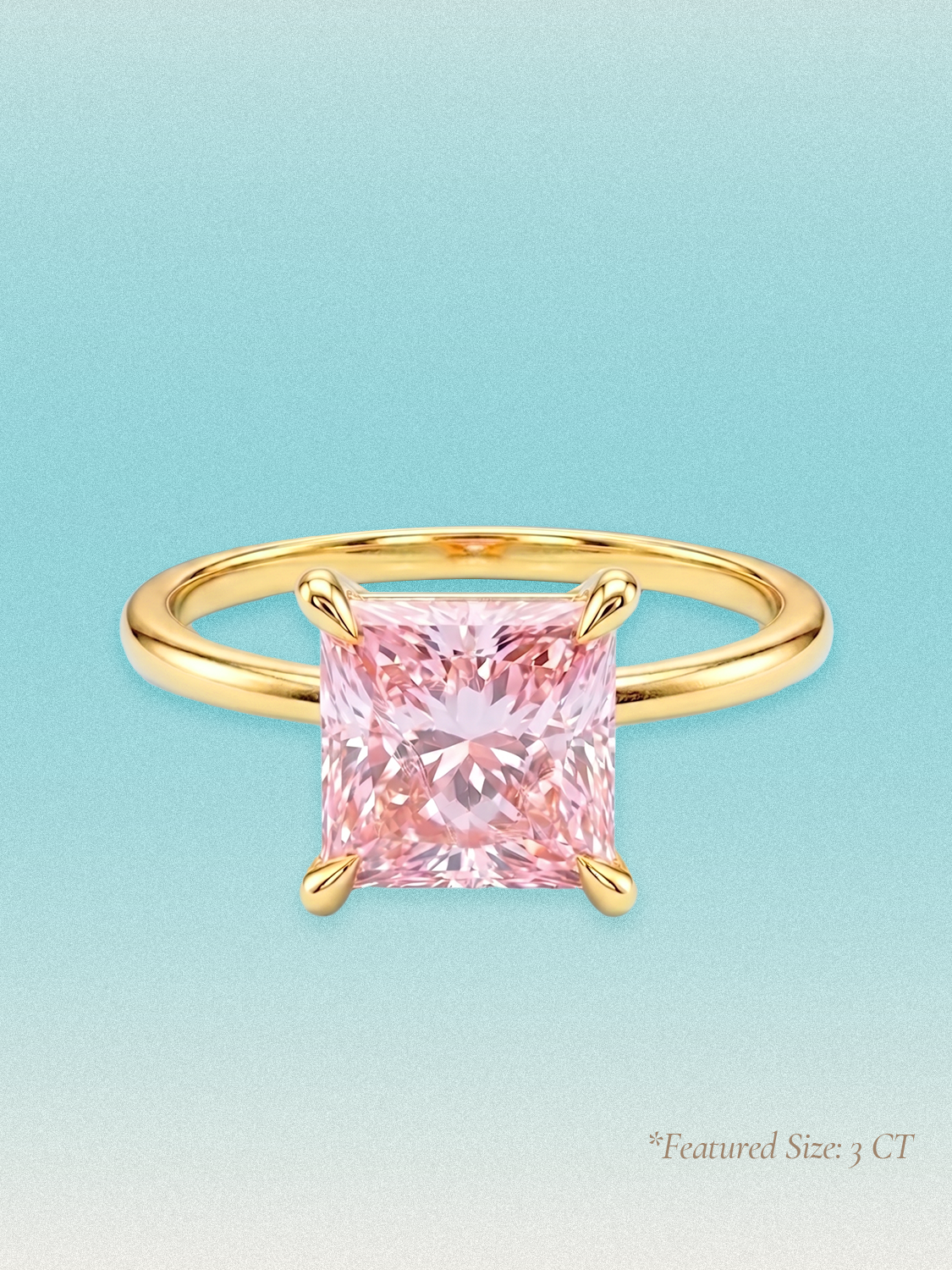 Fancy Pink Princess Cut Solitaire Lab Grown Diamond Engagement Ring