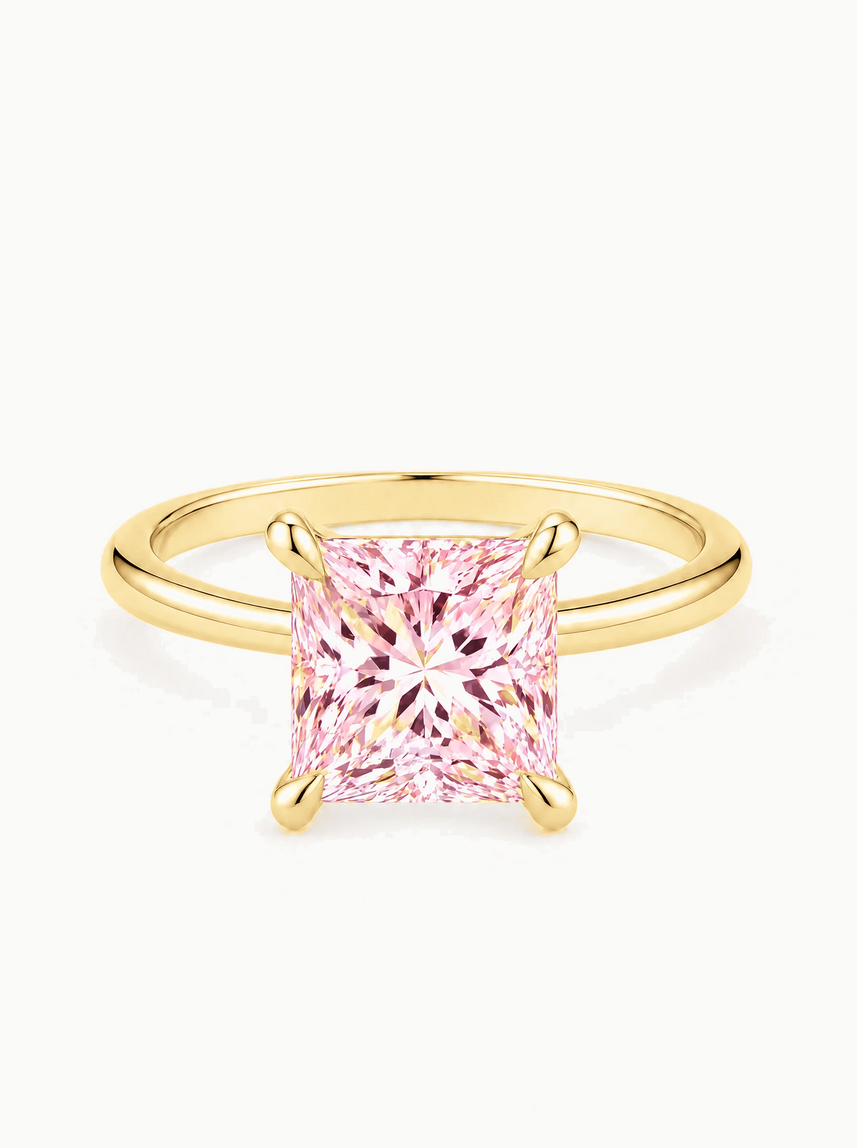 Fancy Pink Princess Cut Solitaire Lab-Grown Diamond Engagement Ring in 14K yellow gold, carat size comparison — Bow Tie Lab Diamonds