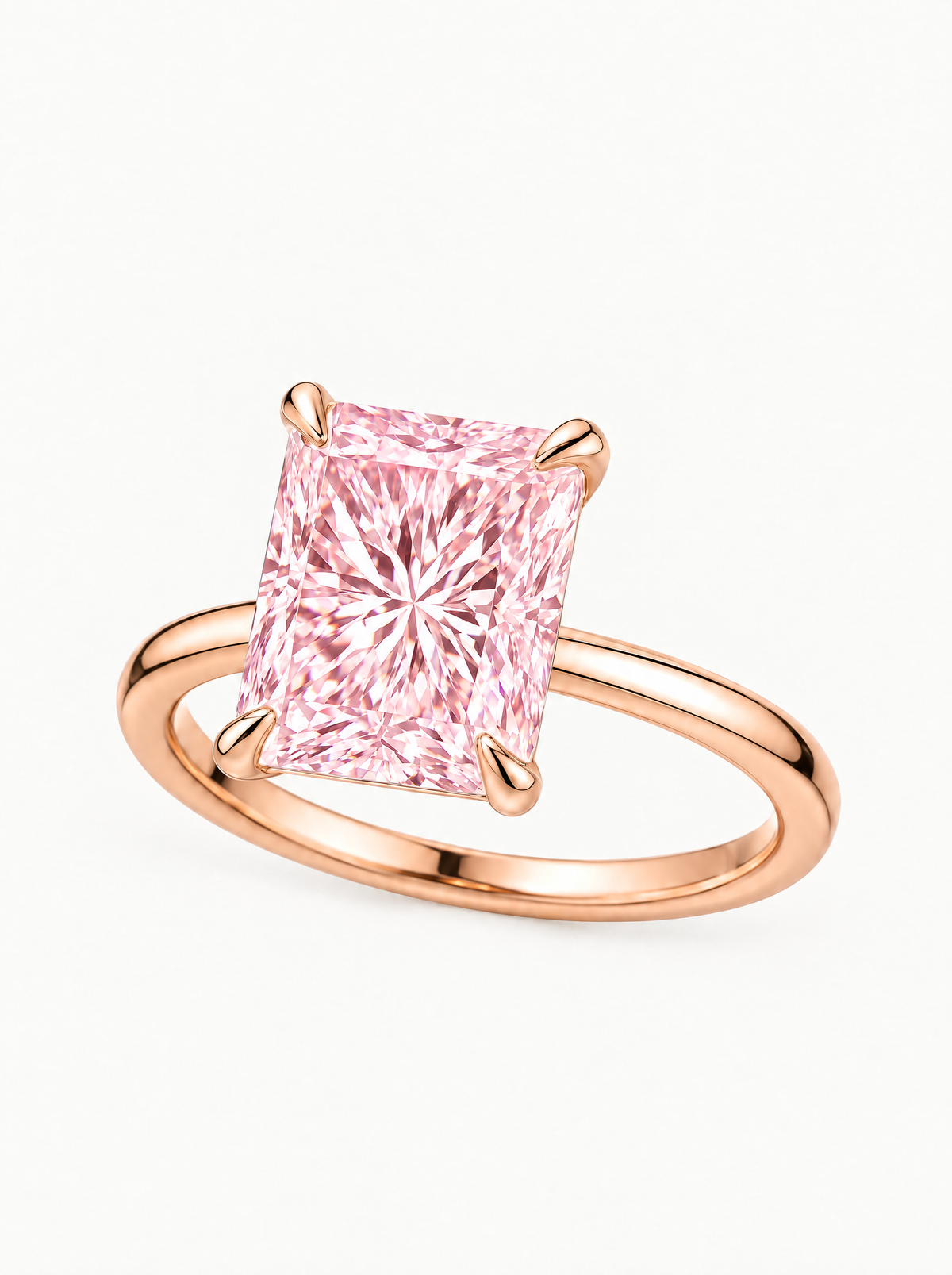 Fancy Pink Radiant Cut Solitaire Lab-Grown Diamond Engagement Ring in 14K rose gold — Bow Tie Lab Diamonds