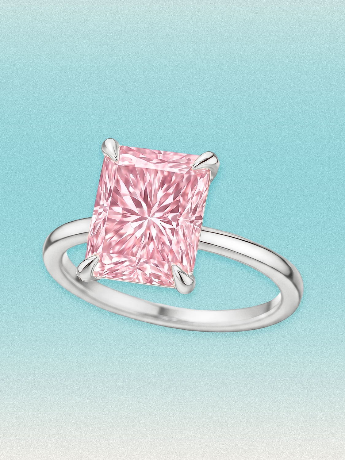Fancy Pink Radiant Cut Solitaire Lab Grown Diamond Engagement Ring