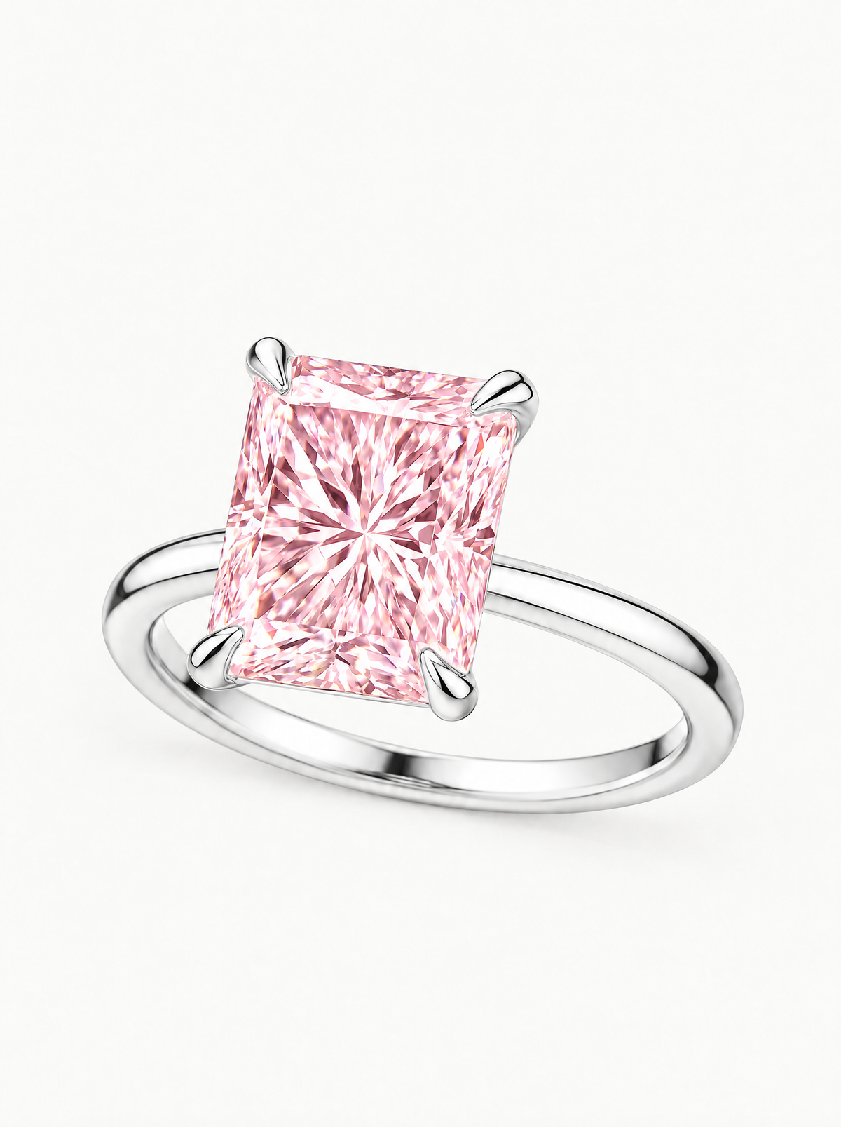 Fancy Pink Radiant Cut Solitaire Lab-Grown Diamond Engagement Ring in 14K white gold — Bow Tie Lab Diamonds