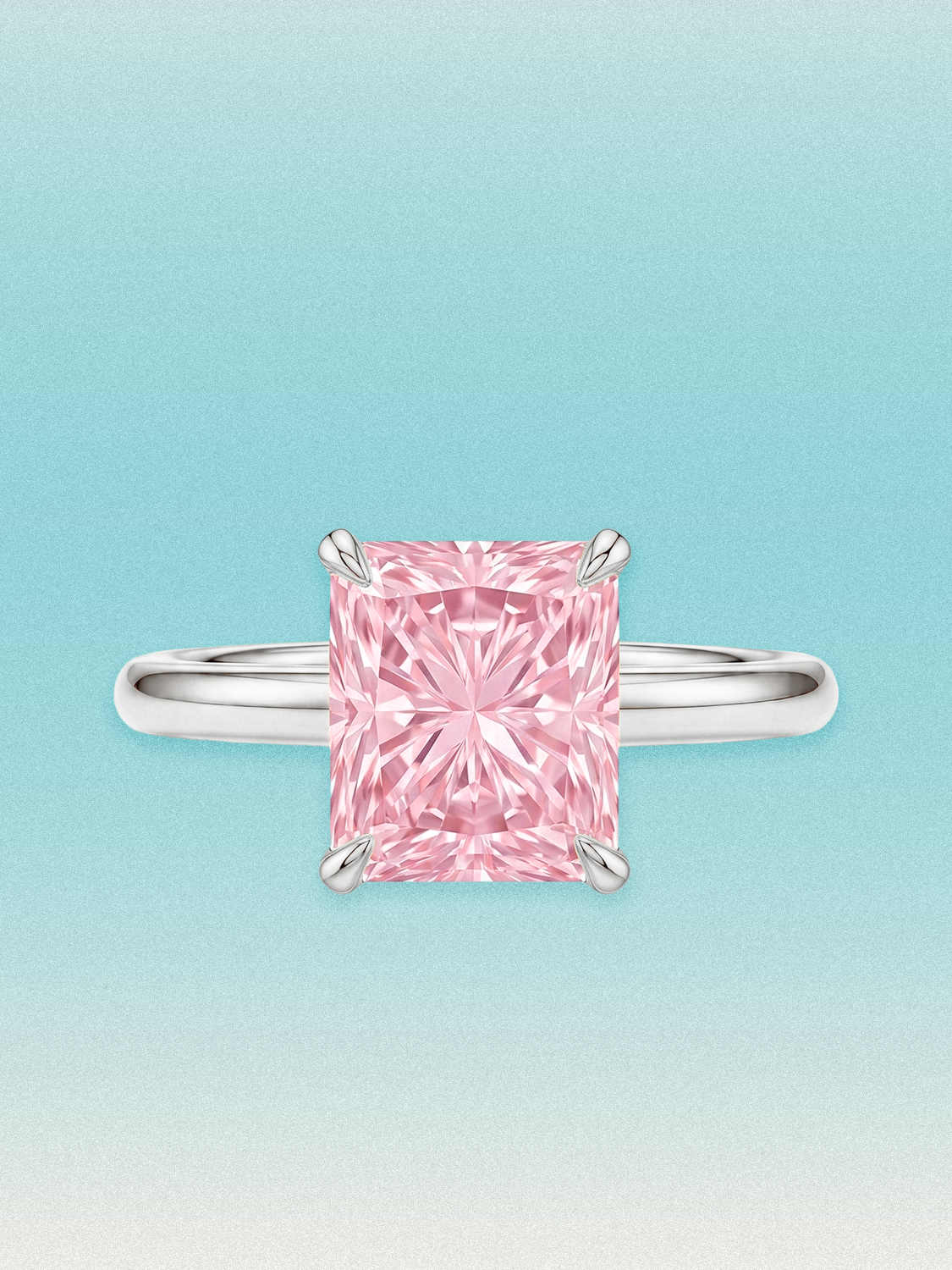 Fancy Pink Radiant Cut Solitaire Lab Grown Diamond Engagement Ring