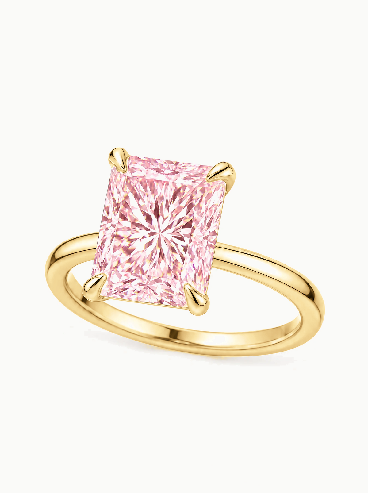 Fancy Pink Radiant Cut Solitaire Lab-Grown Diamond Engagement Ring in 14K yellow gold, carat size comparison — Bow Tie Lab Diamonds