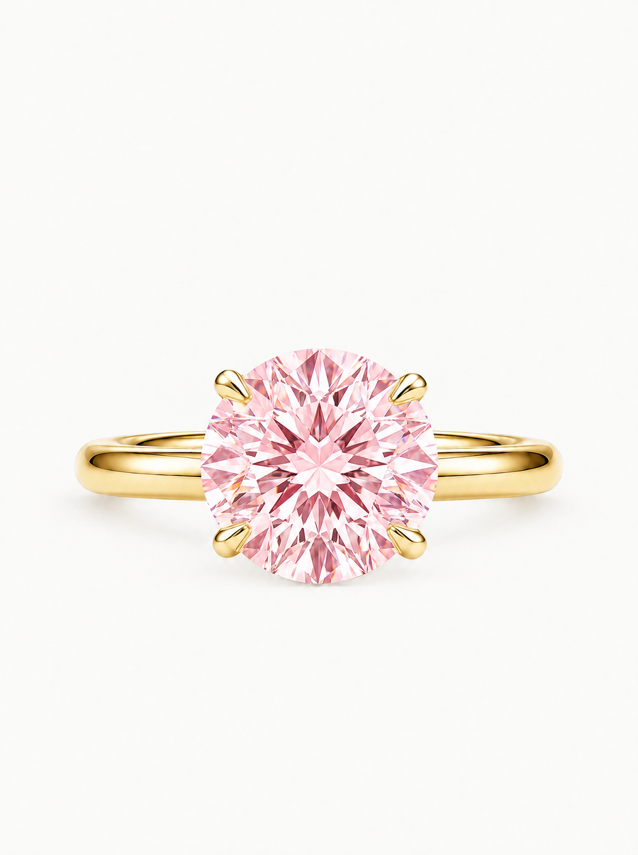 Fancy Pink Round Cut 4-Prong Solitaire Lab Grown Diamond Engagement Ring