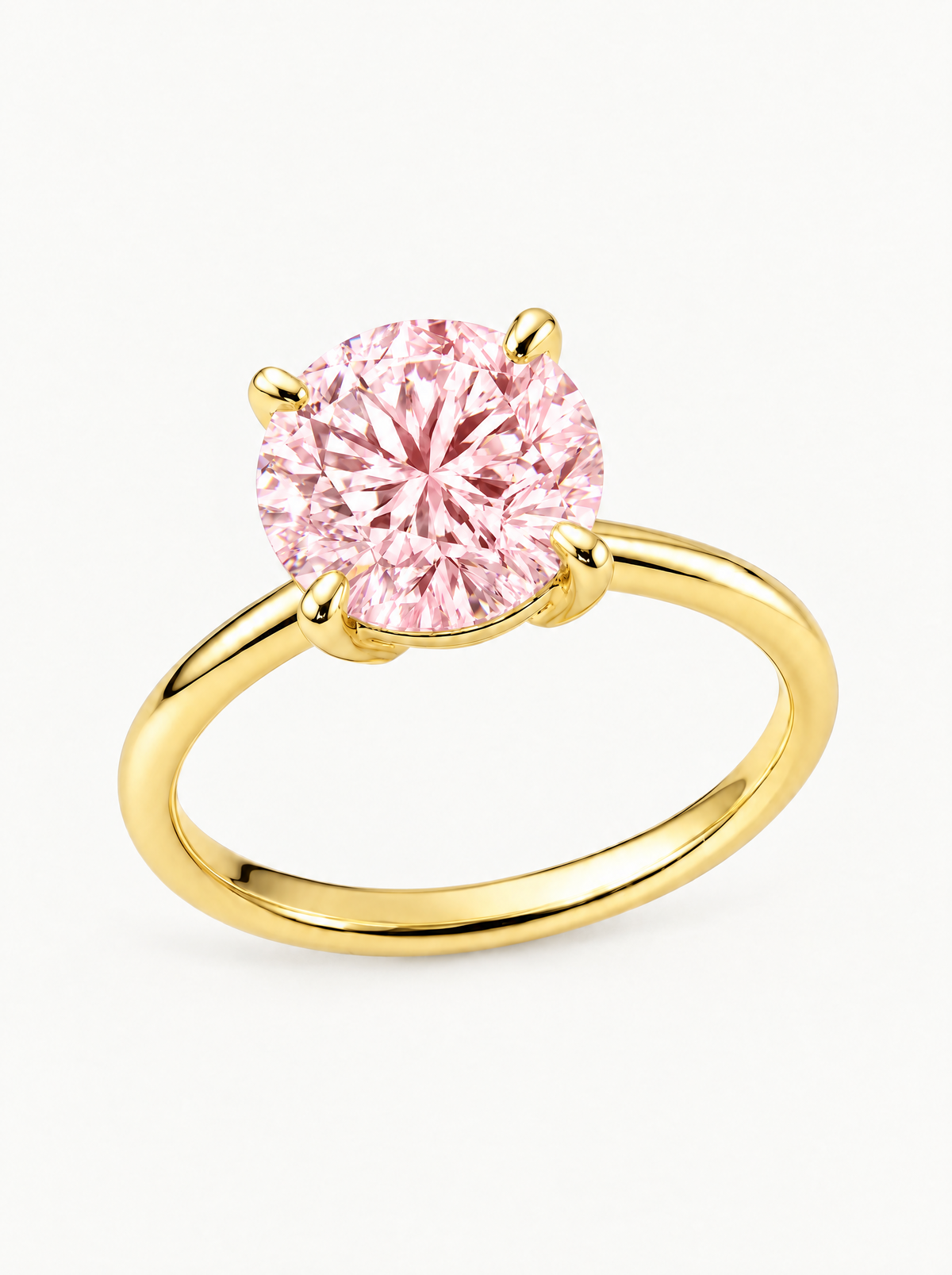 Fancy Pink Round Cut 4-Prong Solitaire Lab-Grown Diamond Engagement Ring in 14K yellow gold — Bow Tie Lab Diamonds