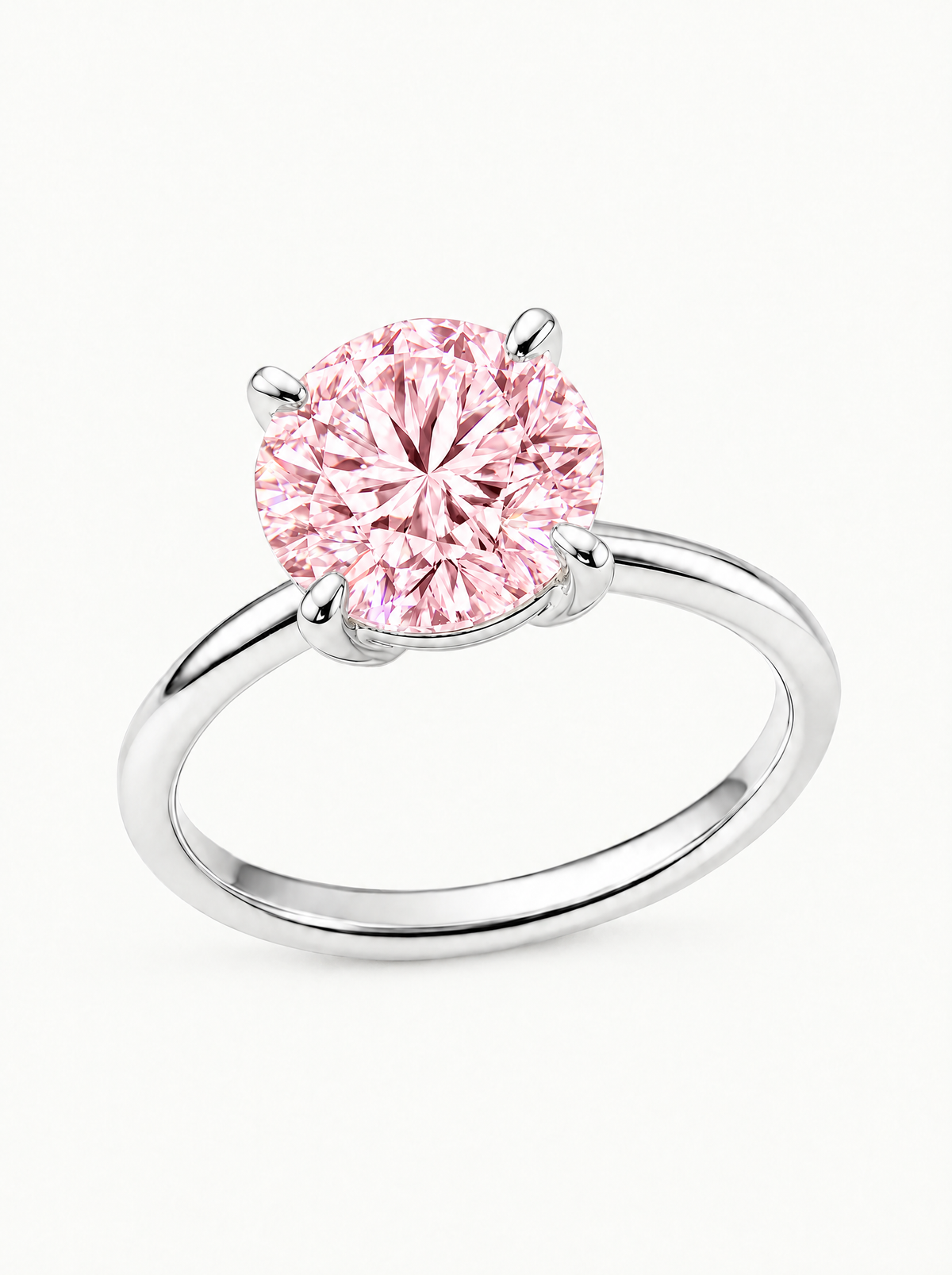 Fancy Pink Round Cut 4-Prong Solitaire Lab-Grown Diamond Engagement Ring in 14K white gold — Bow Tie Lab Diamonds