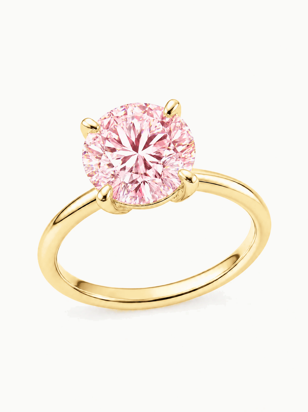 Fancy Pink Round Cut 4-Prong Solitaire Lab-Grown Diamond Engagement Ring in 14K yellow gold, carat size comparison — Bow Tie Lab Diamonds