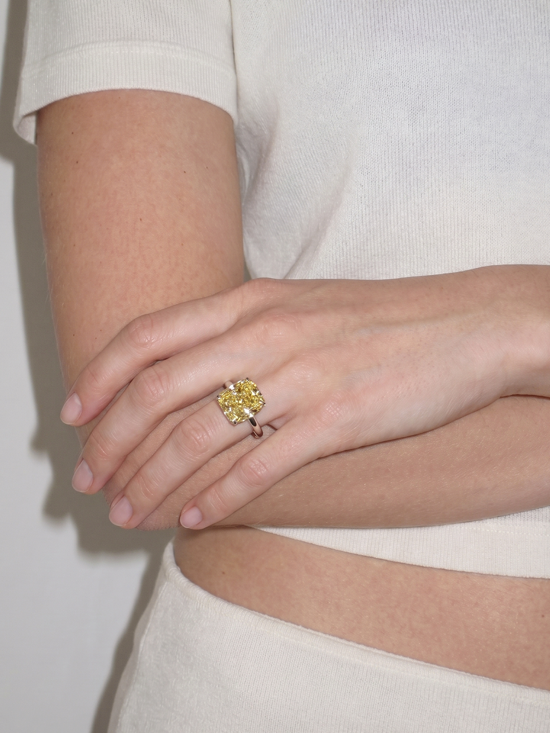 Fancy Yellow Cushion Cut Solitaire Lab Grown Diamond Engagement Ring