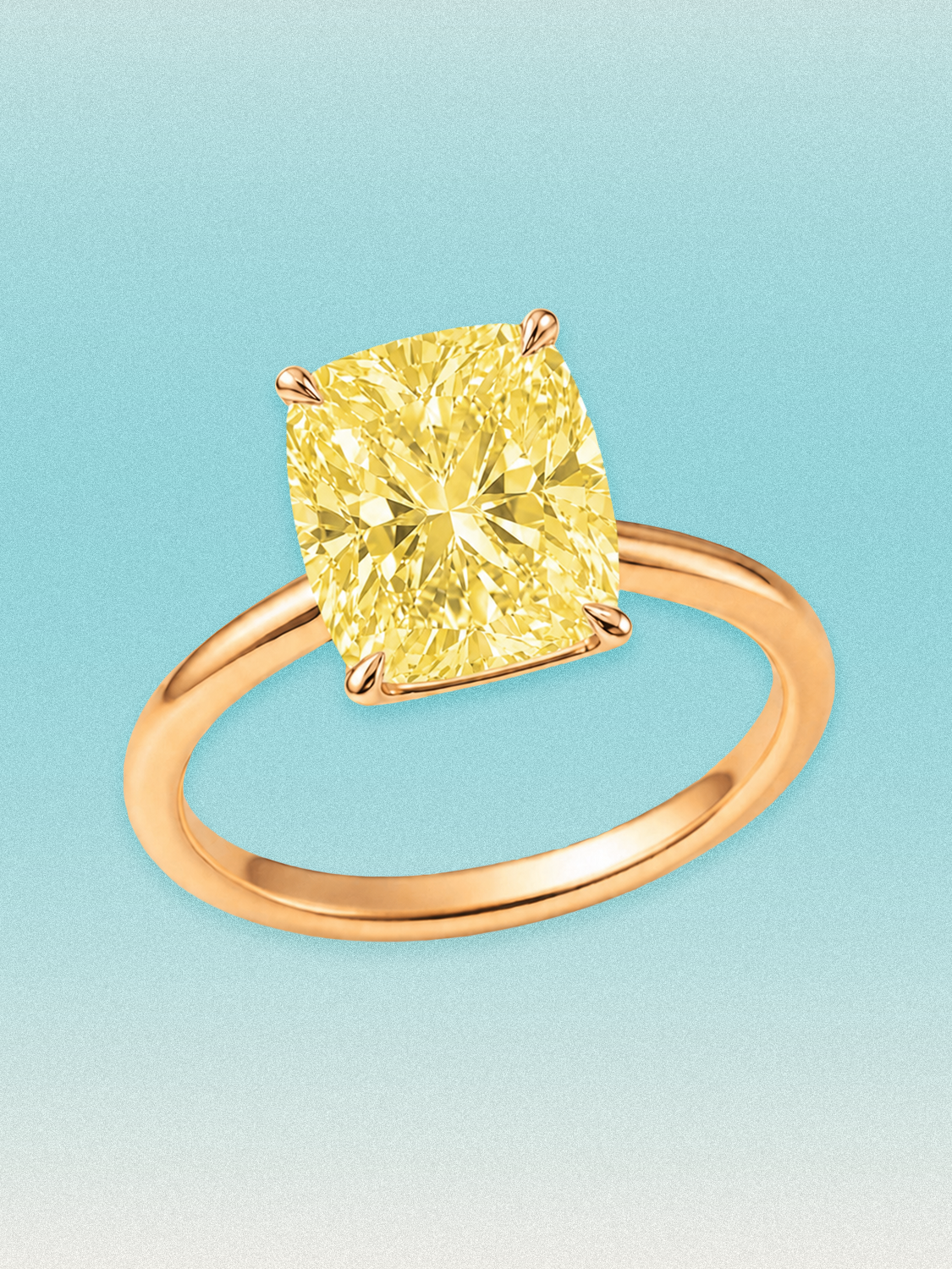 Fancy Yellow Cushion Cut Solitaire Lab Grown Diamond Engagement Ring