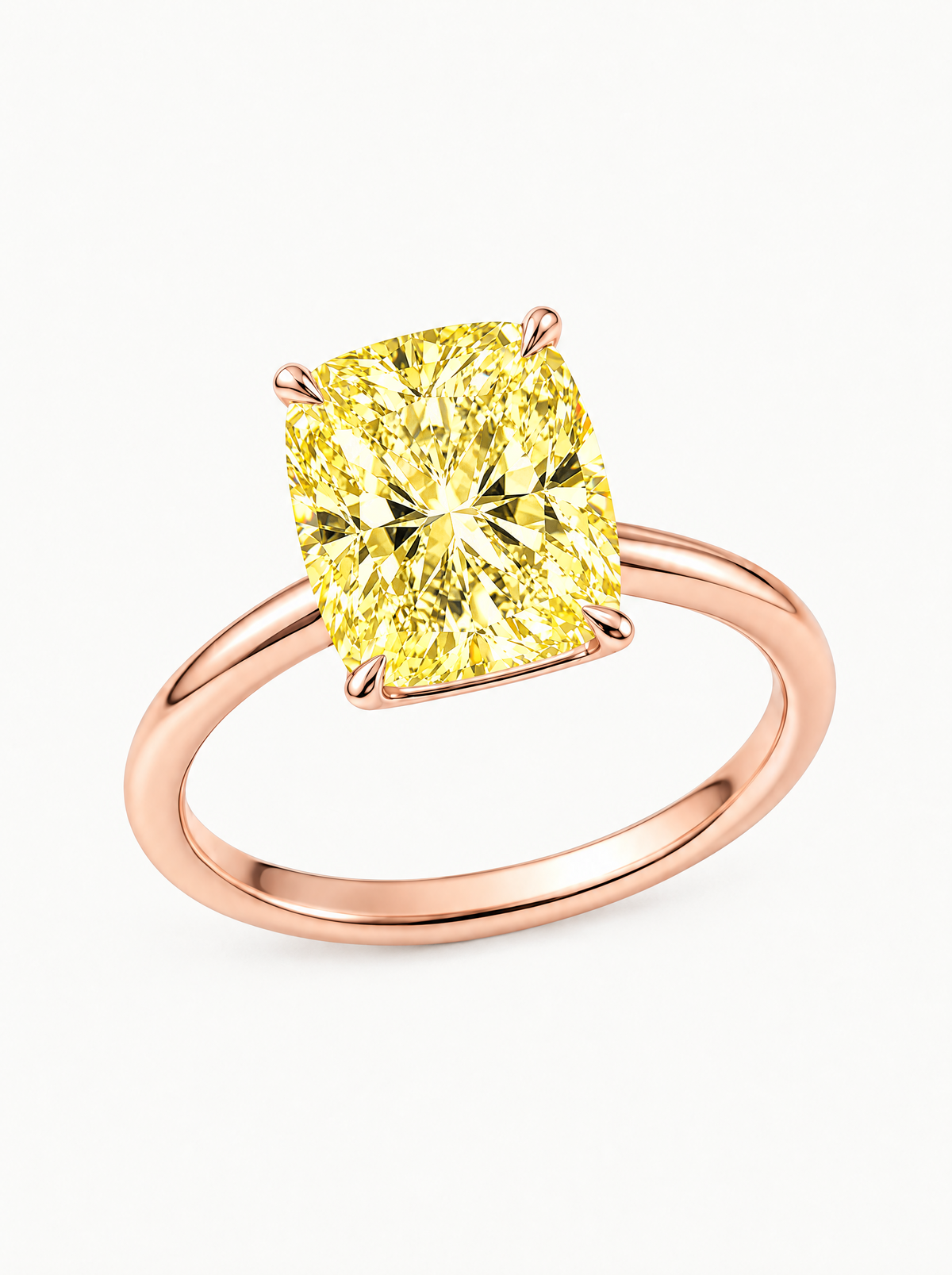 Fancy Yellow Cushion Cut Solitaire Lab-Grown Diamond Engagement Ring in 14K rose gold — Bow Tie Lab Diamonds