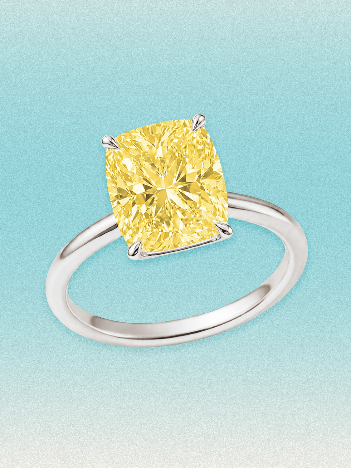 Fancy Yellow Cushion Cut Solitaire Lab Grown Diamond Engagement Ring