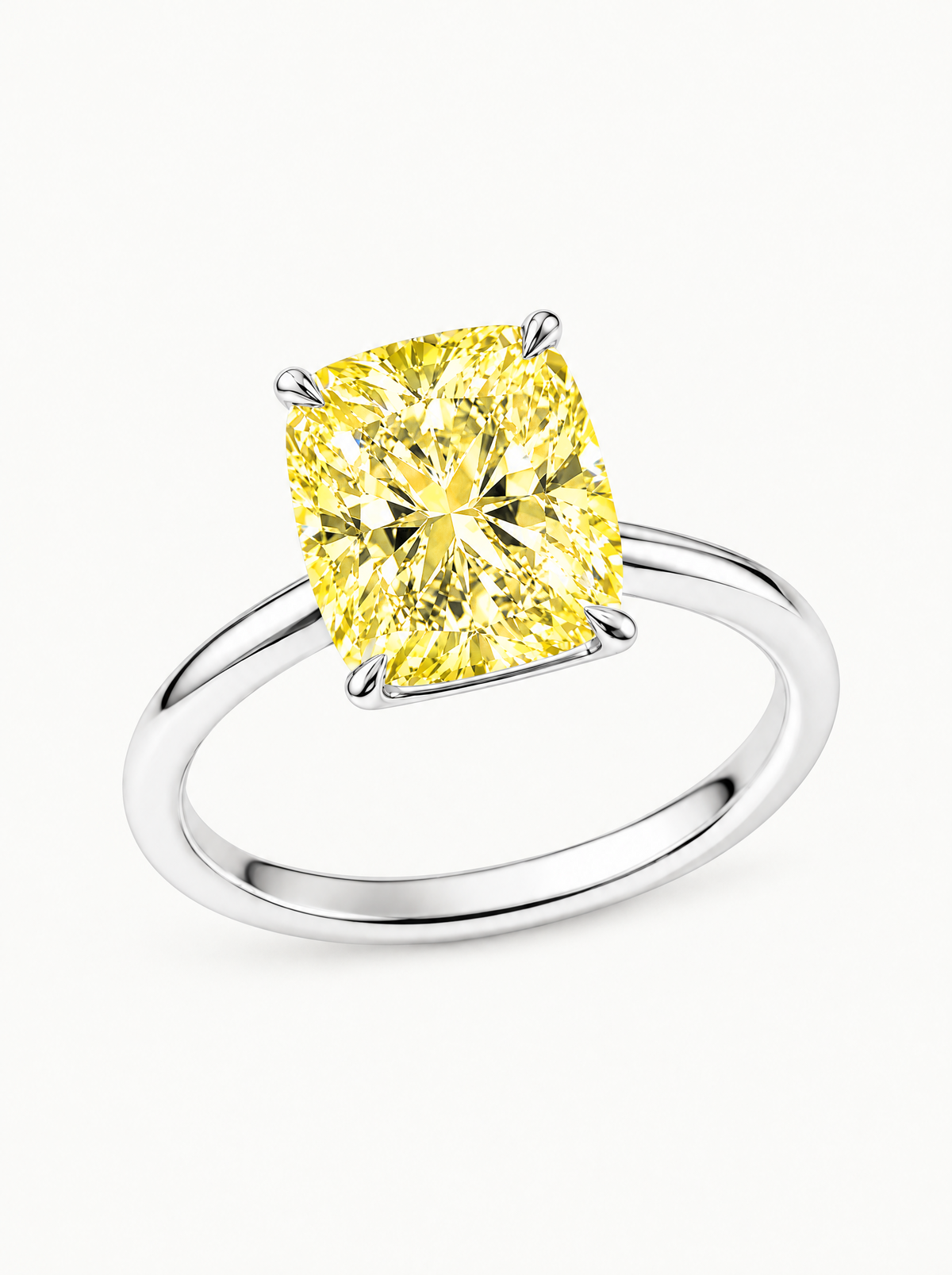 Fancy Yellow Cushion Cut Solitaire Lab-Grown Diamond Engagement Ring in 14K white gold — Bow Tie Lab Diamonds
