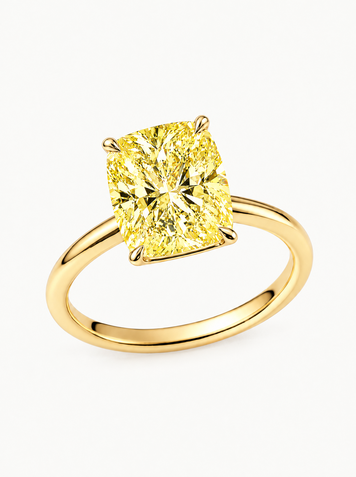 Fancy Yellow Cushion Cut Solitaire Lab-Grown Diamond Engagement Ring in 14K yellow gold — Bow Tie Lab Diamonds