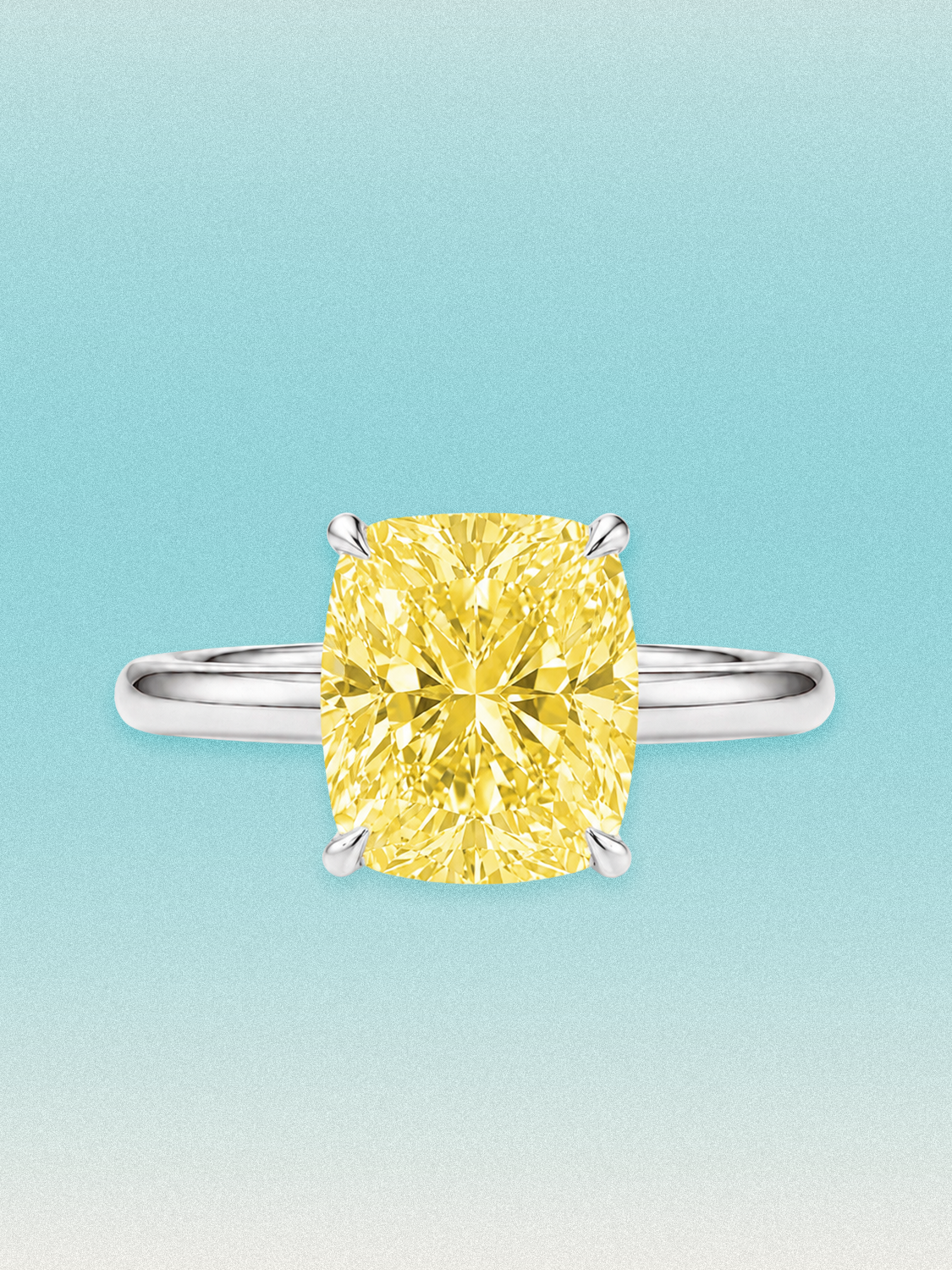 Fancy Yellow Cushion Cut Solitaire Lab Grown Diamond Engagement Ring