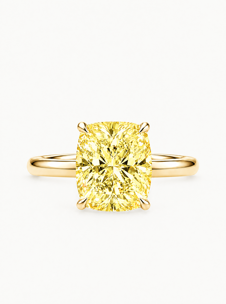 Fancy Yellow Cushion Cut Solitaire Lab Grown Diamond Engagement Ring