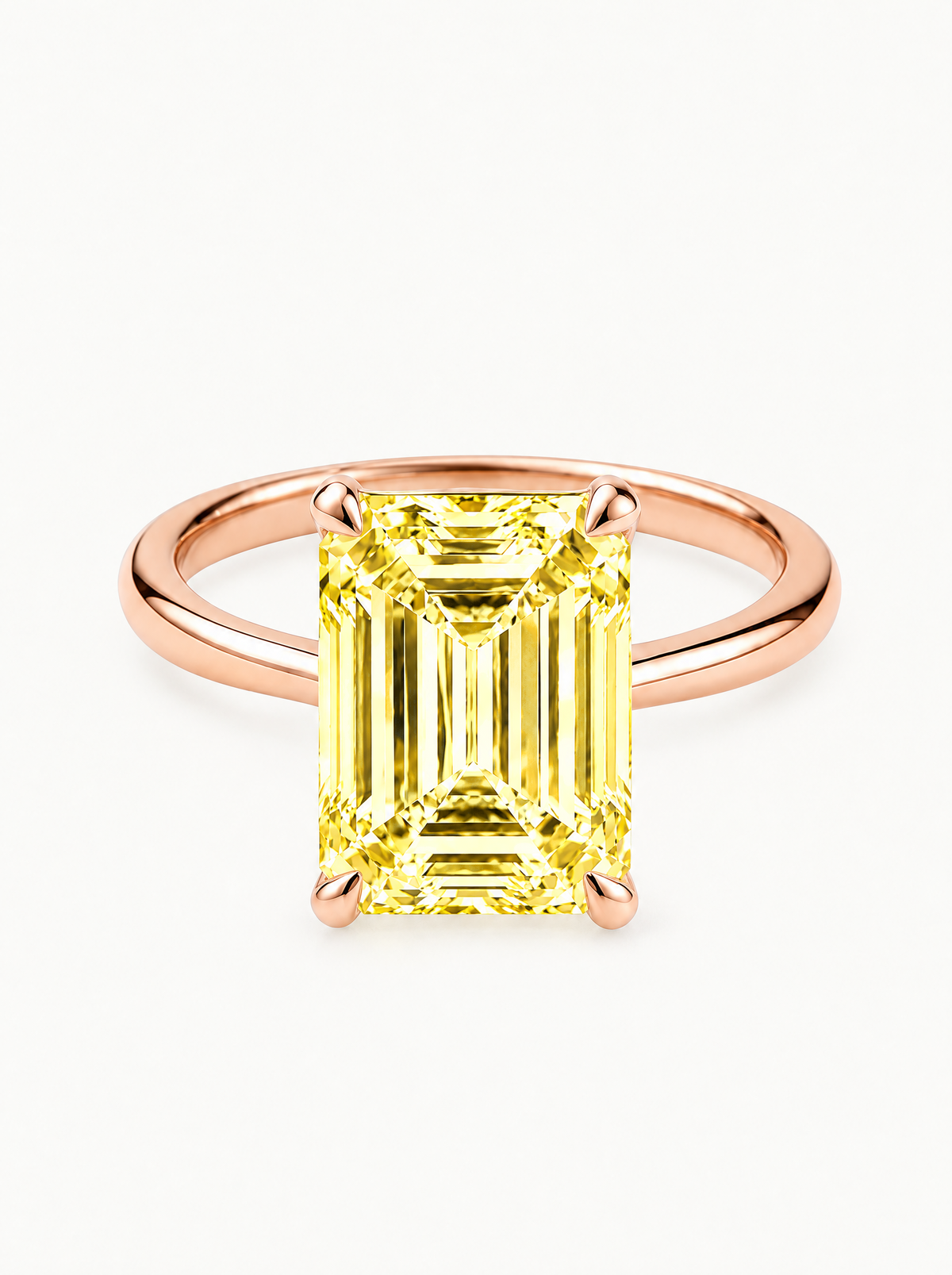 Fancy Yellow Emerald Cut Solitaire Lab-Grown Diamond Engagement Ring in 14K rose gold — Bow Tie Lab Diamonds