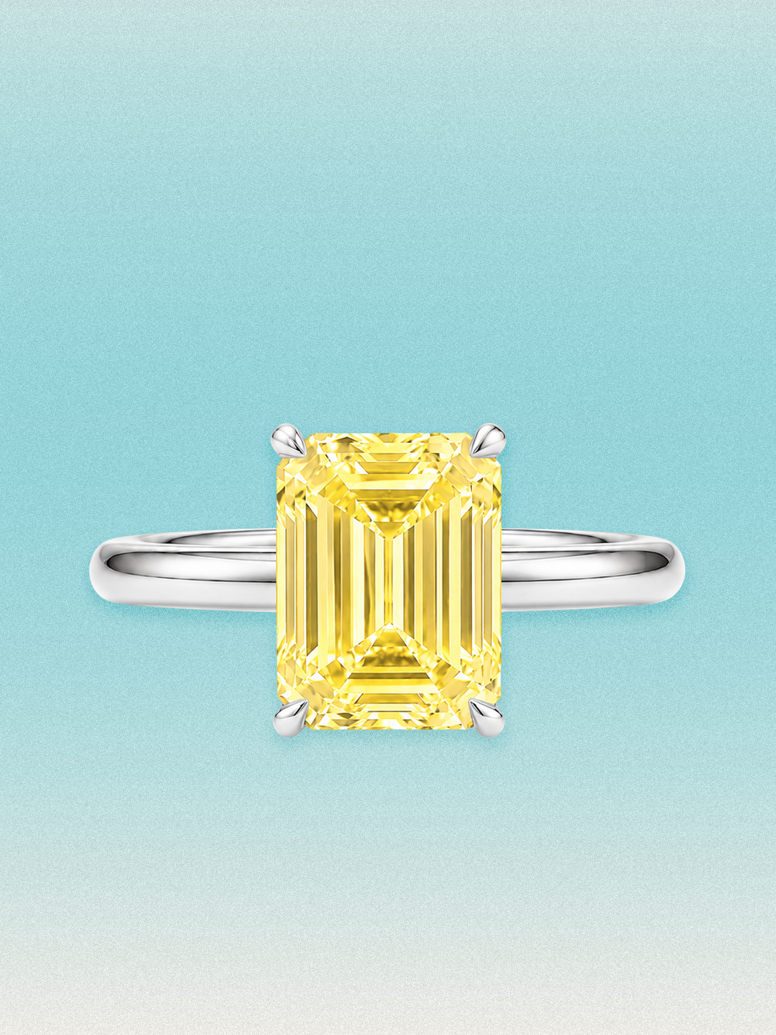 Fancy Yellow Emerald Cut Solitaire Lab Grown Diamond Engagement Ring