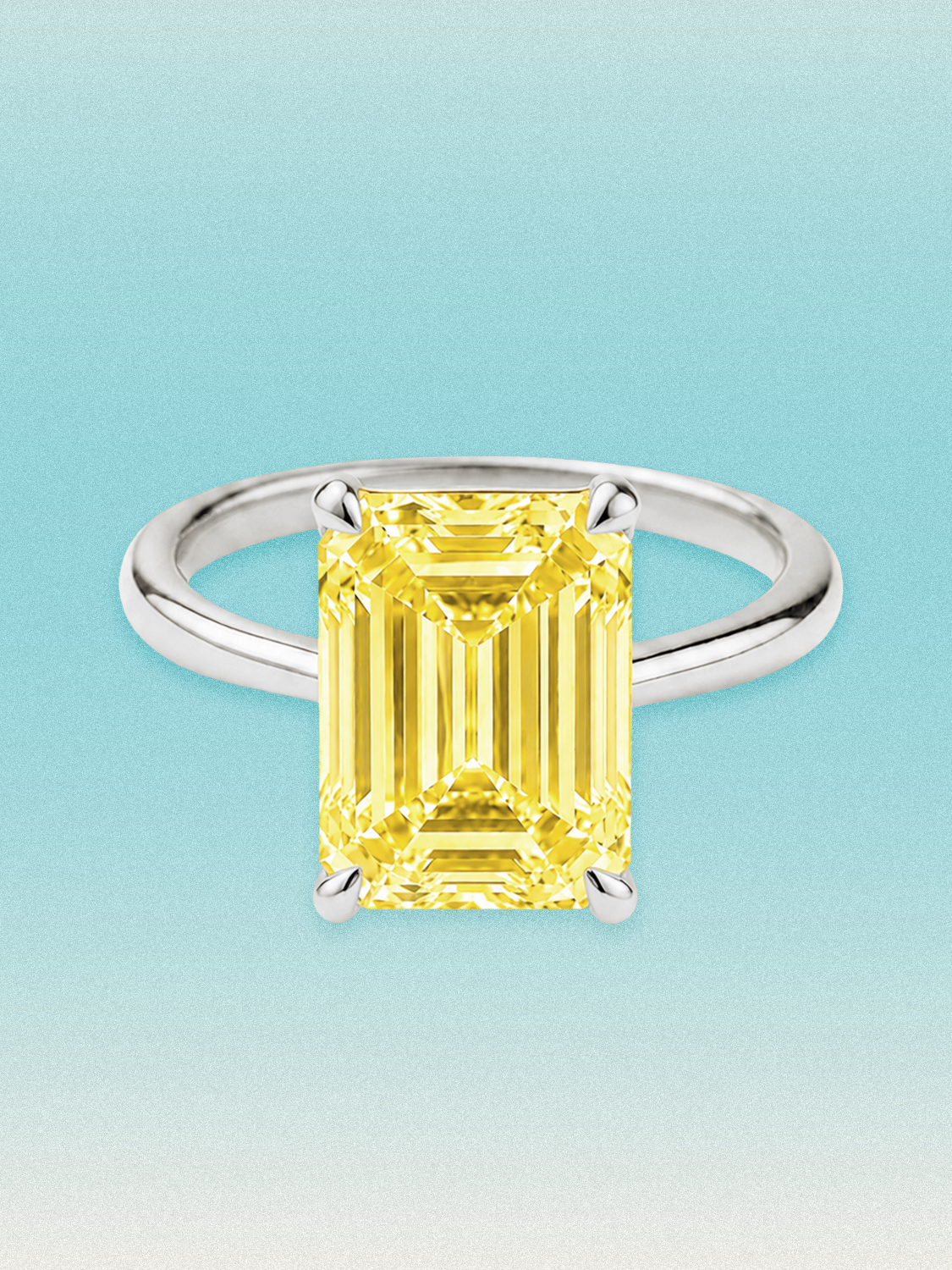 Fancy Yellow Emerald Cut Solitaire Lab Grown Diamond Engagement Ring