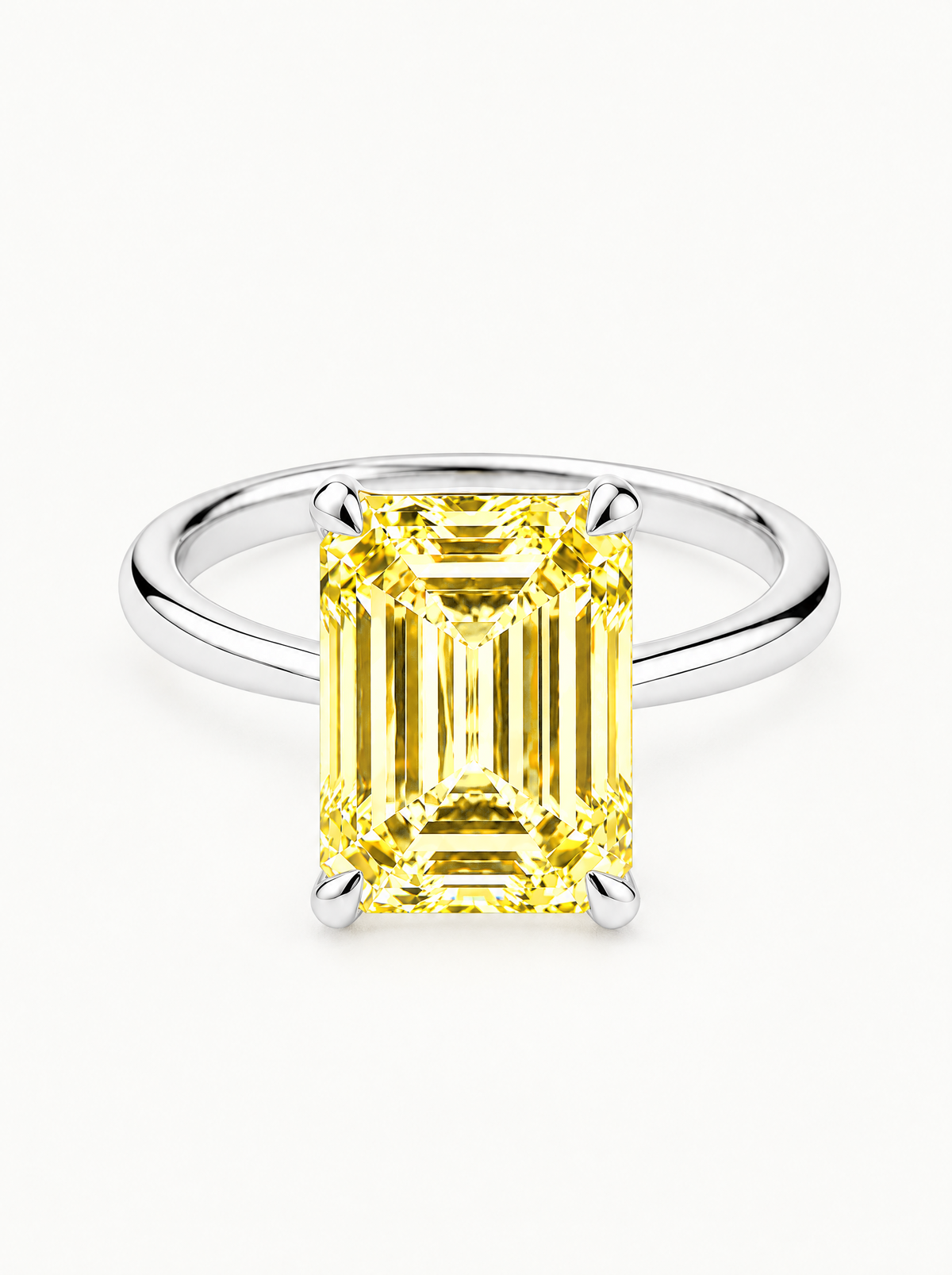 Fancy Yellow Emerald Cut Solitaire Lab-Grown Diamond Engagement Ring in 14K white gold — Bow Tie Lab Diamonds