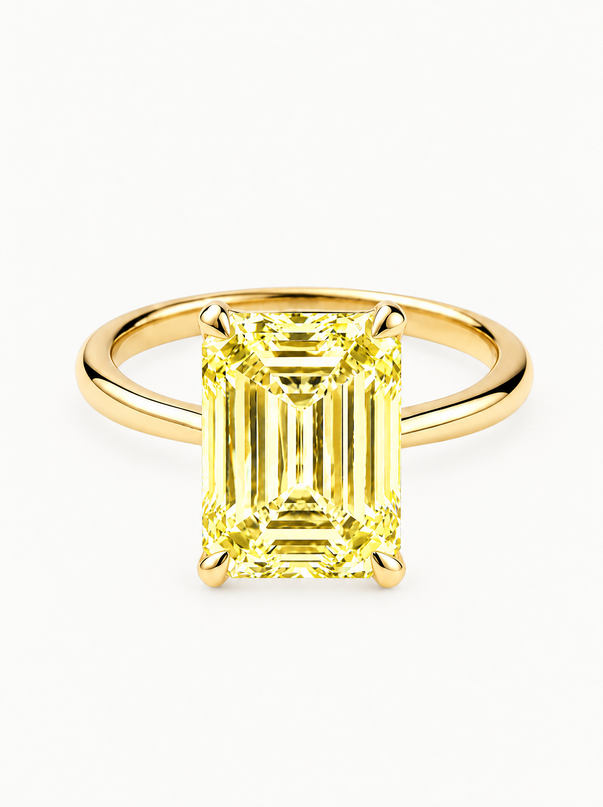 Fancy Yellow Emerald Cut Solitaire Lab-Grown Diamond Engagement Ring in 14K yellow gold — Bow Tie Lab Diamonds