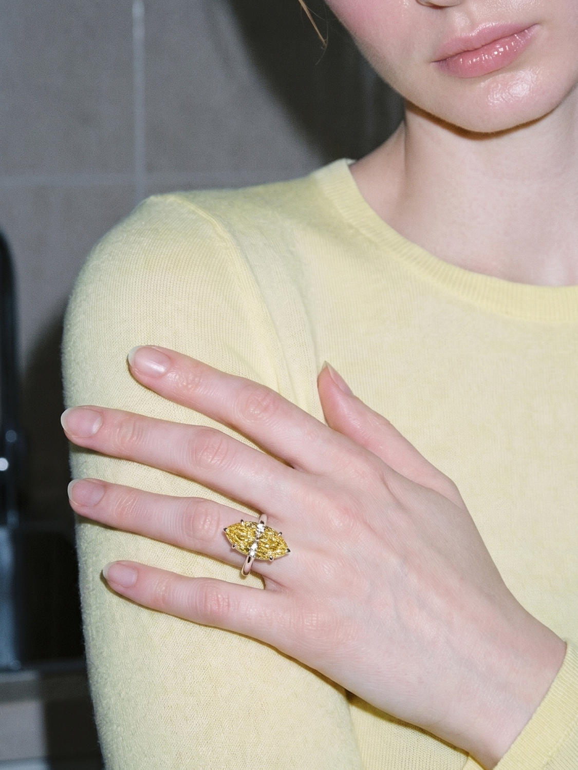 Fancy Yellow Marquise Cut Solitaire Lab Grown Diamond Engagement Ring