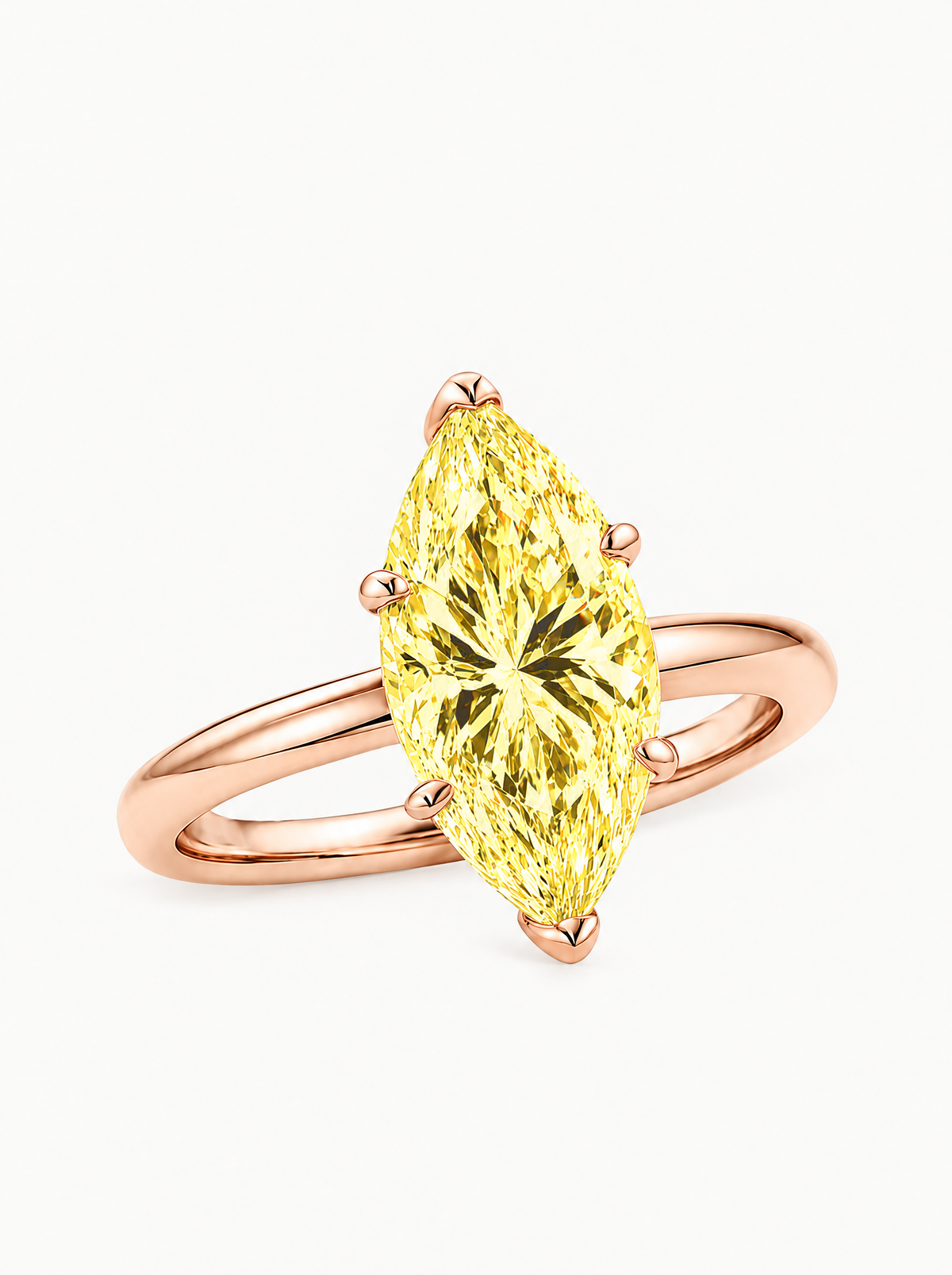 Fancy Yellow Marquise Cut Solitaire Lab-Grown Diamond Engagement Ring in 14K rose gold — Bow Tie Lab Diamonds