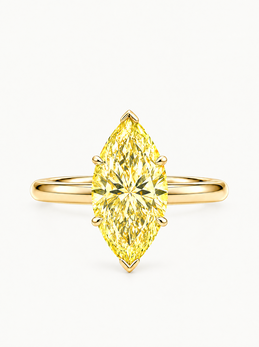 Fancy Yellow Marquise Cut Solitaire Lab Grown Diamond Engagement Ring
