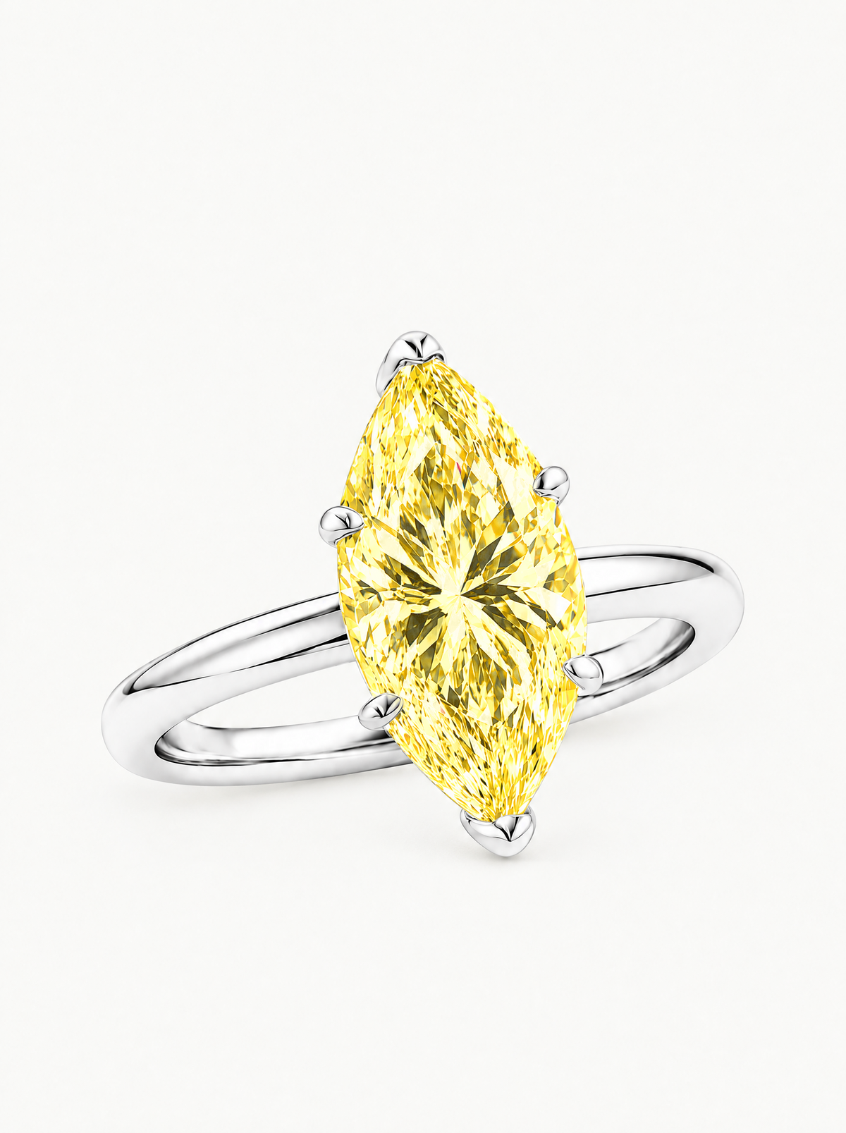 Fancy Yellow Marquise Cut Solitaire Lab-Grown Diamond Engagement Ring in 14K white gold — Bow Tie Lab Diamonds
