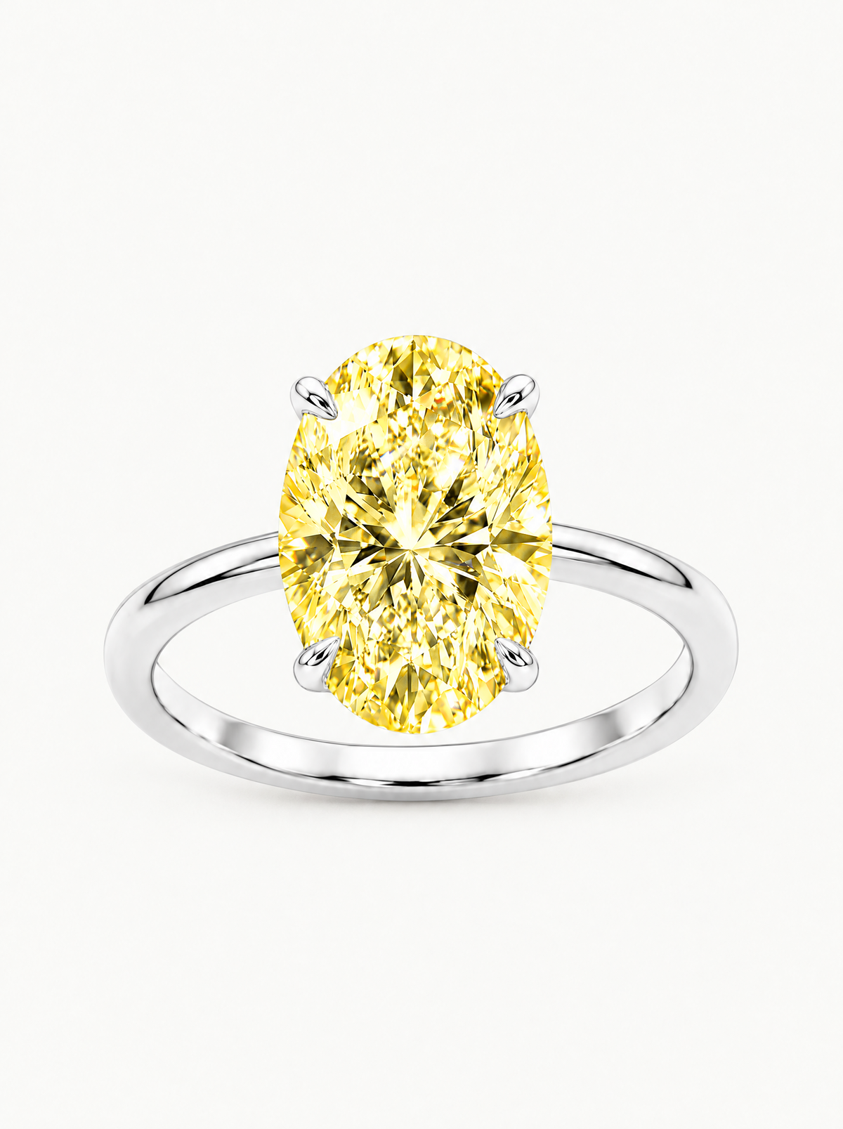 Fancy Yellow Oval Cut Solitaire Lab-Grown Diamond Engagement Ring in 14K white gold — Bow Tie Lab Diamonds