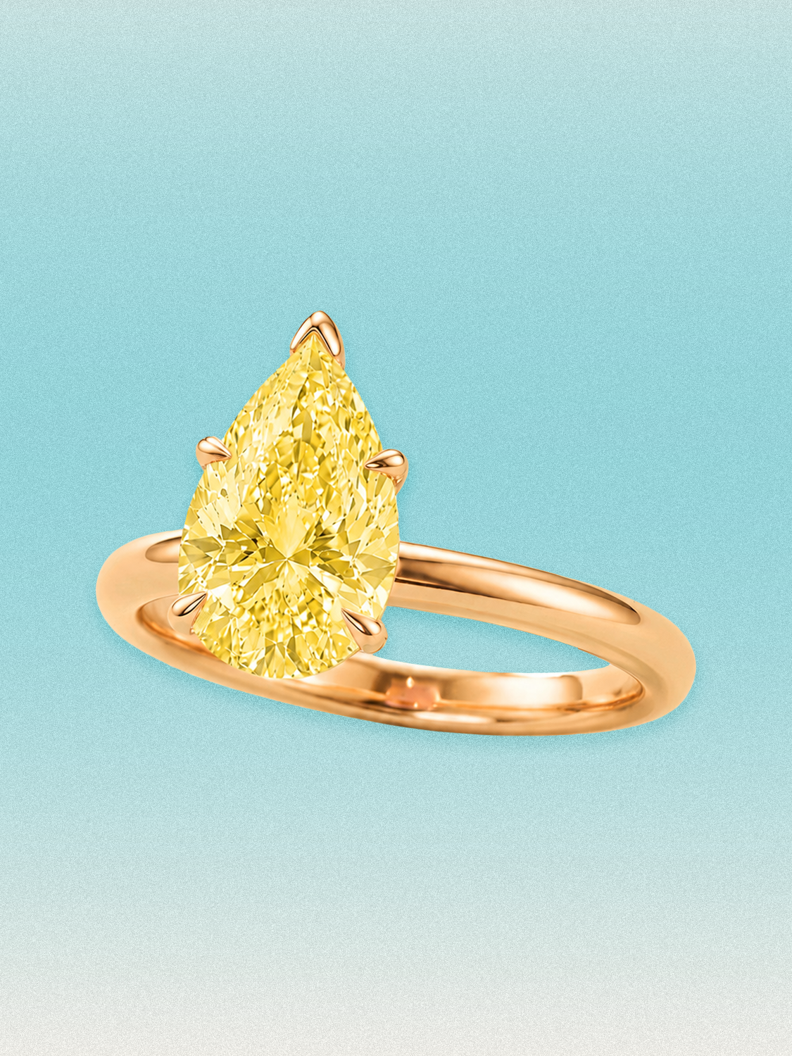 Fancy Yellow Pear Cut Solitaire Lab Grown Diamond Engagement Ring