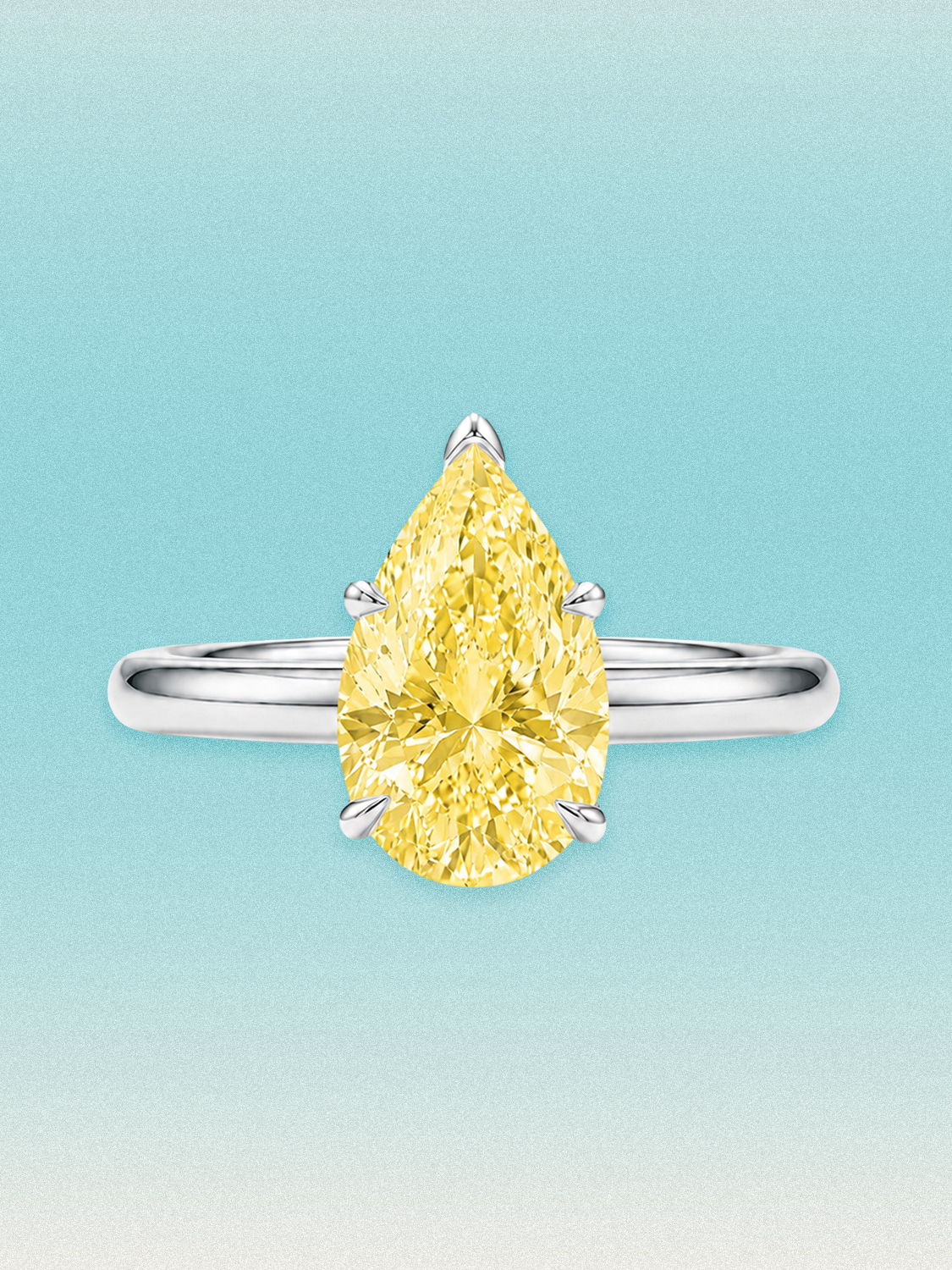 Fancy Yellow Pear Cut Solitaire Lab Grown Diamond Engagement Ring
