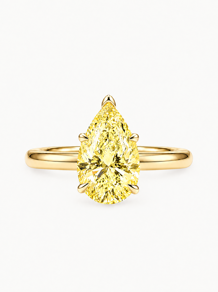 Fancy Yellow Pear Cut Solitaire Lab Grown Diamond Engagement Ring