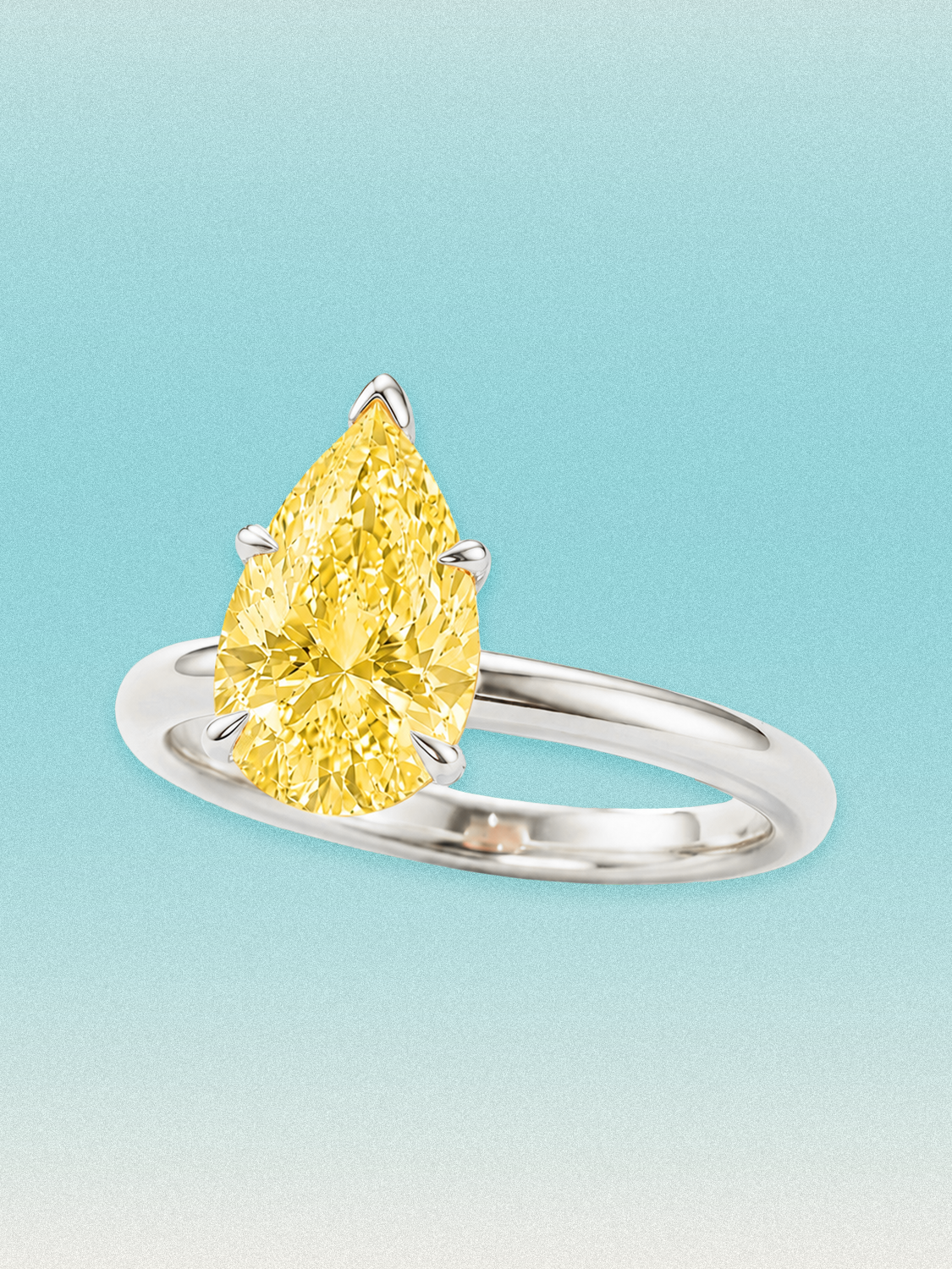 Fancy Yellow Pear Cut Solitaire Lab Grown Diamond Engagement Ring