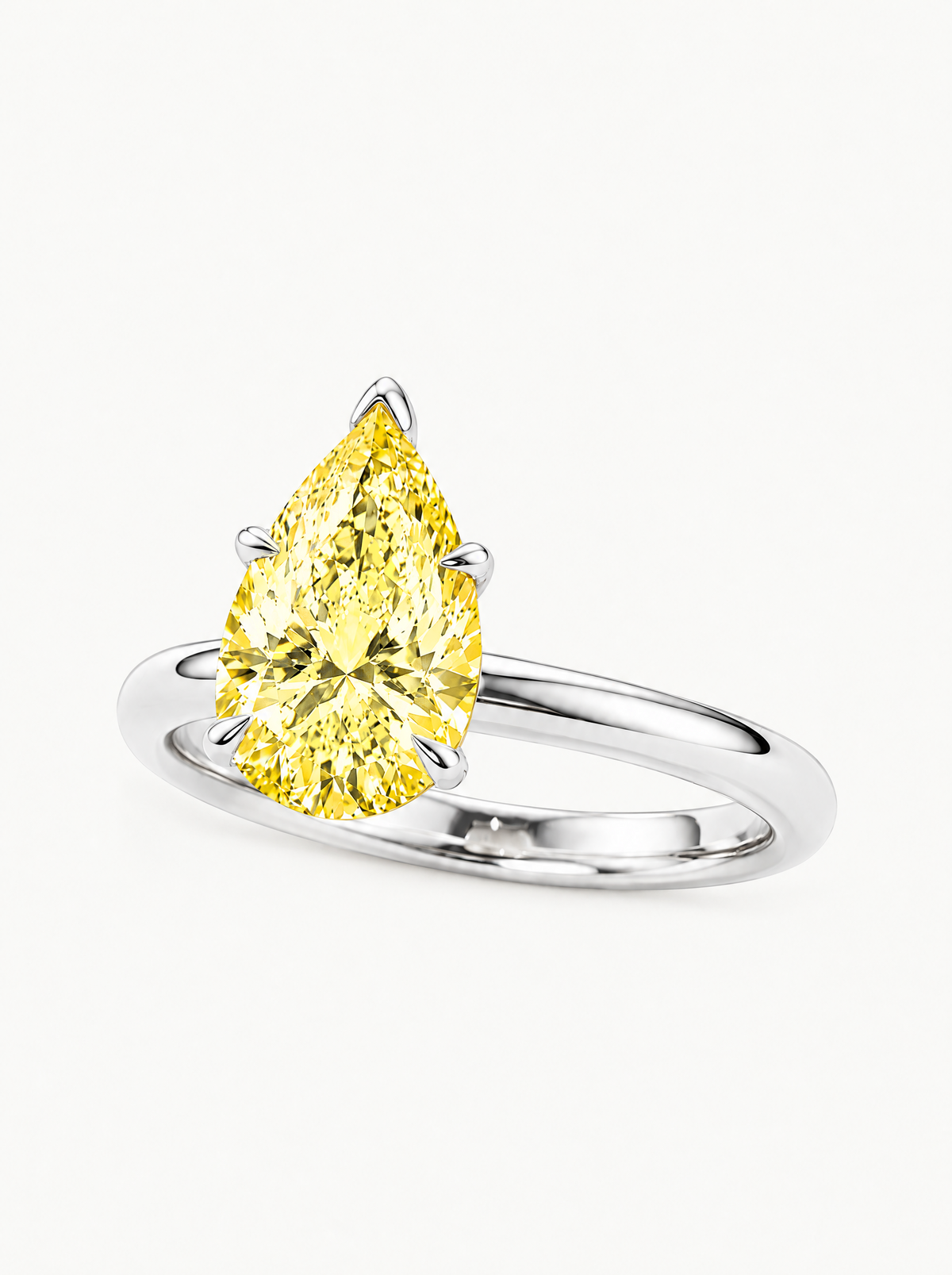 Fancy Yellow Pear Cut Solitaire Lab-Grown Diamond Engagement Ring in 14K white gold — Bow Tie Lab Diamonds