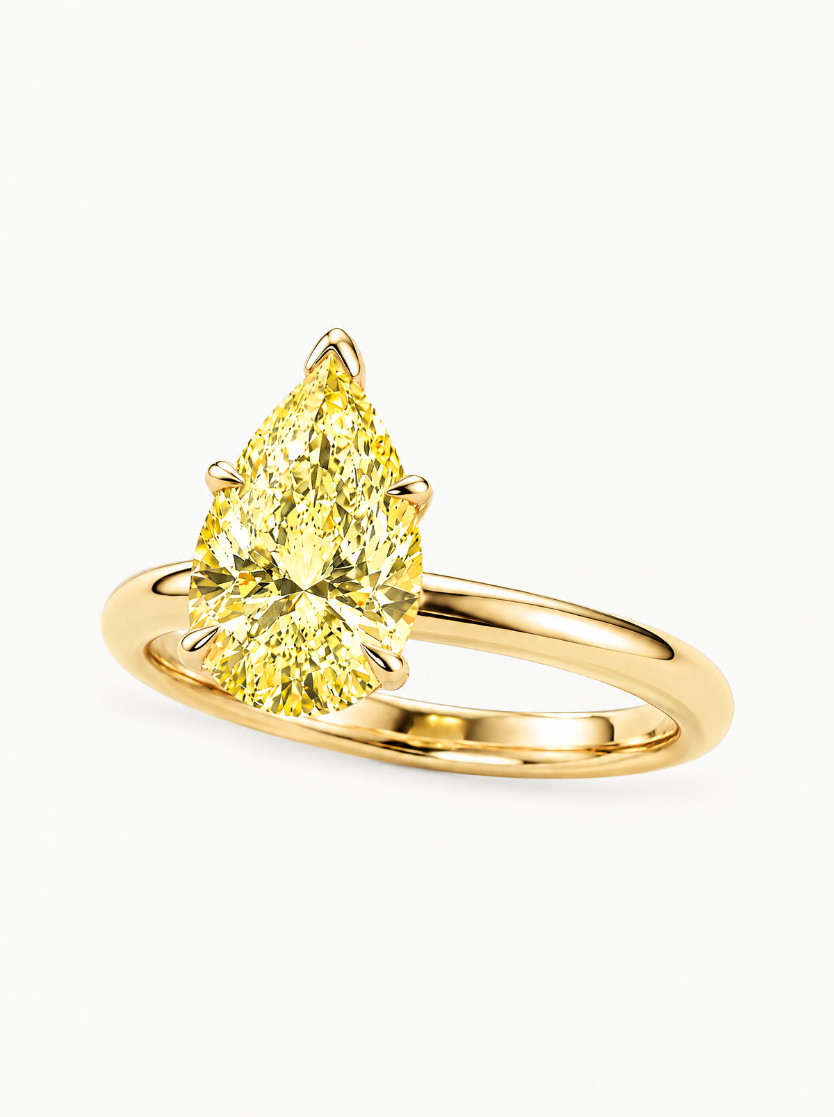 Fancy Yellow Pear Cut Solitaire Lab-Grown Diamond Engagement Ring in 14K yellow gold — Bow Tie Lab Diamonds