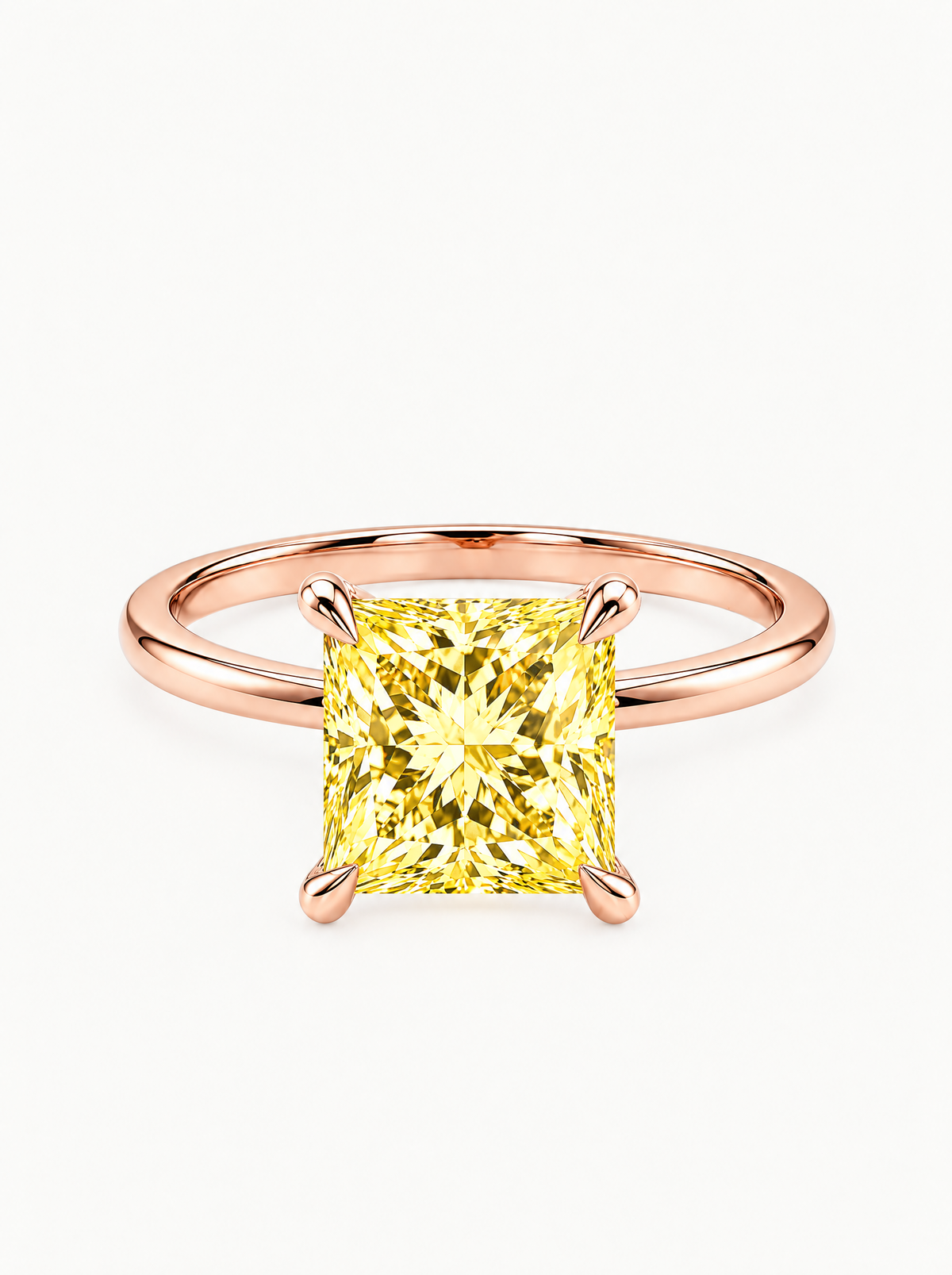 Fancy Yellow Princess Cut Solitaire Lab-Grown Diamond Engagement Ring in 14K rose gold — Bow Tie Lab Diamonds