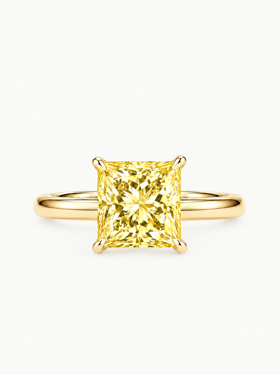 Fancy Yellow Princess Cut Solitaire Lab Grown Diamond Engagement Ring
