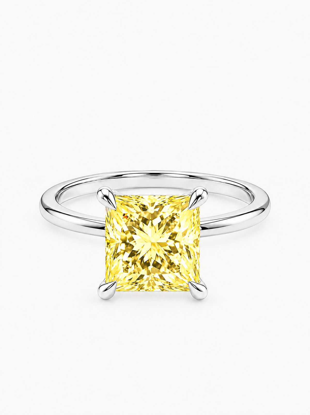 Fancy Yellow Princess Cut Solitaire Lab-Grown Diamond Engagement Ring in 14K white gold — Bow Tie Lab Diamonds
