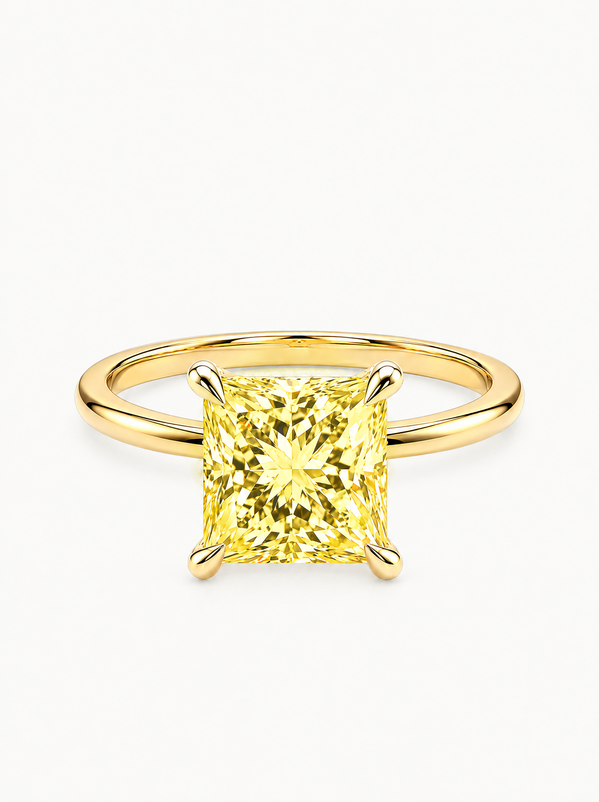 Fancy Yellow Princess Cut Solitaire Lab-Grown Diamond Engagement Ring in 14K yellow gold — Bow Tie Lab Diamonds
