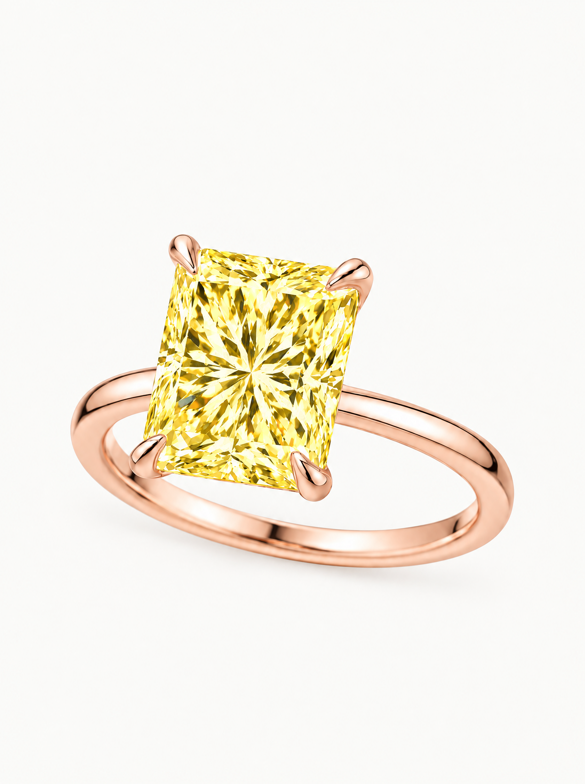 Fancy Yellow Radiant Cut Solitaire Lab-Grown Diamond Engagement Ring in 14K rose gold — Bow Tie Lab Diamonds