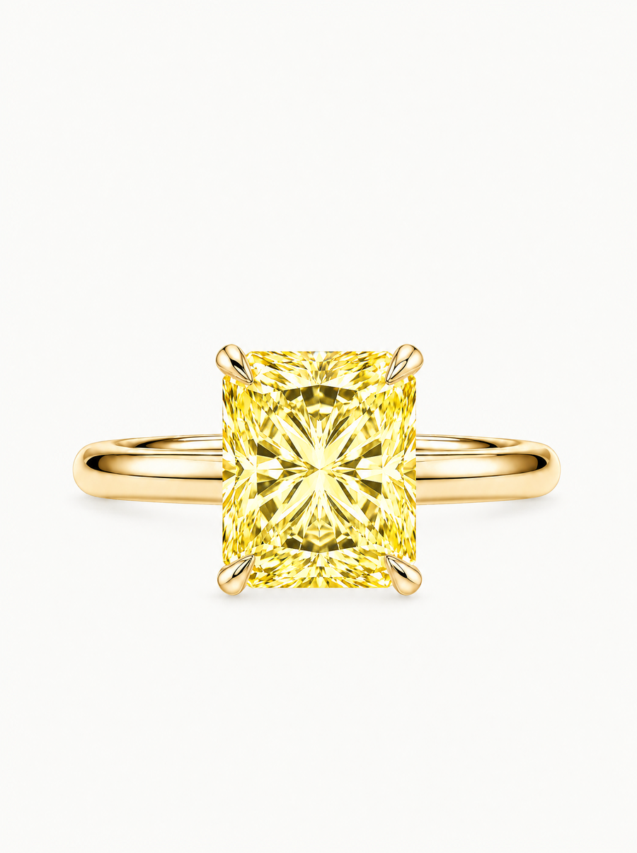 Fancy Yellow Radiant Cut Solitaire Lab Grown Diamond Engagement Ring